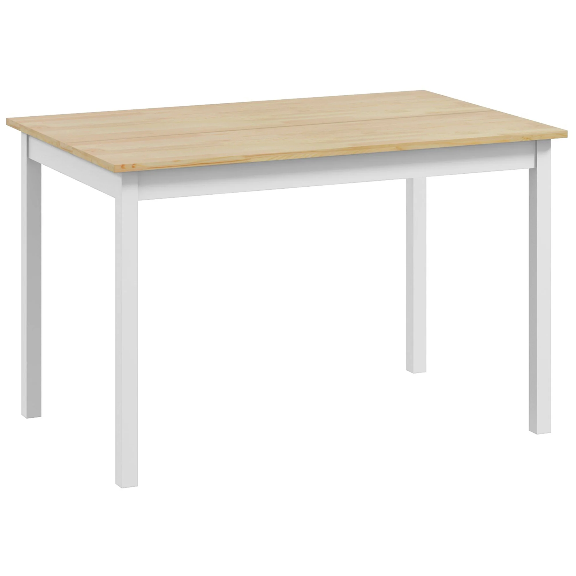 Table à manger, table de cuisine, structure en bois massif, 4 personnes, table de salle à manger, design vintage, 120 cm, naturel et blanc - Image 2