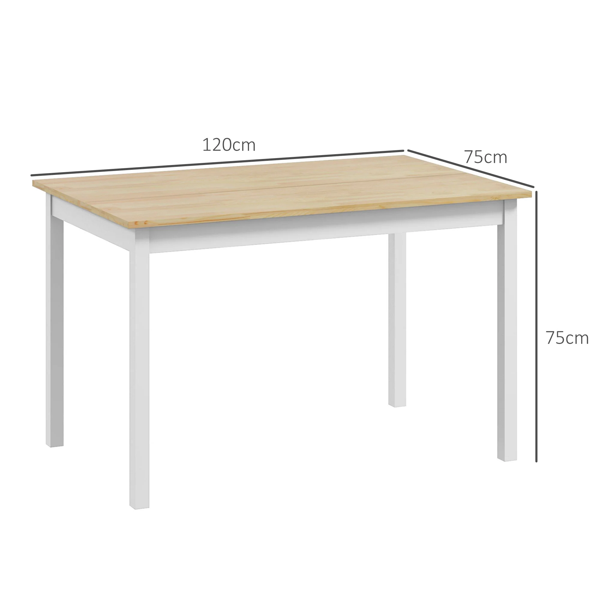 Table à manger, table de cuisine, structure en bois massif, 4 personnes, table de salle à manger, design vintage, 120 cm, naturel et blanc - Image 4