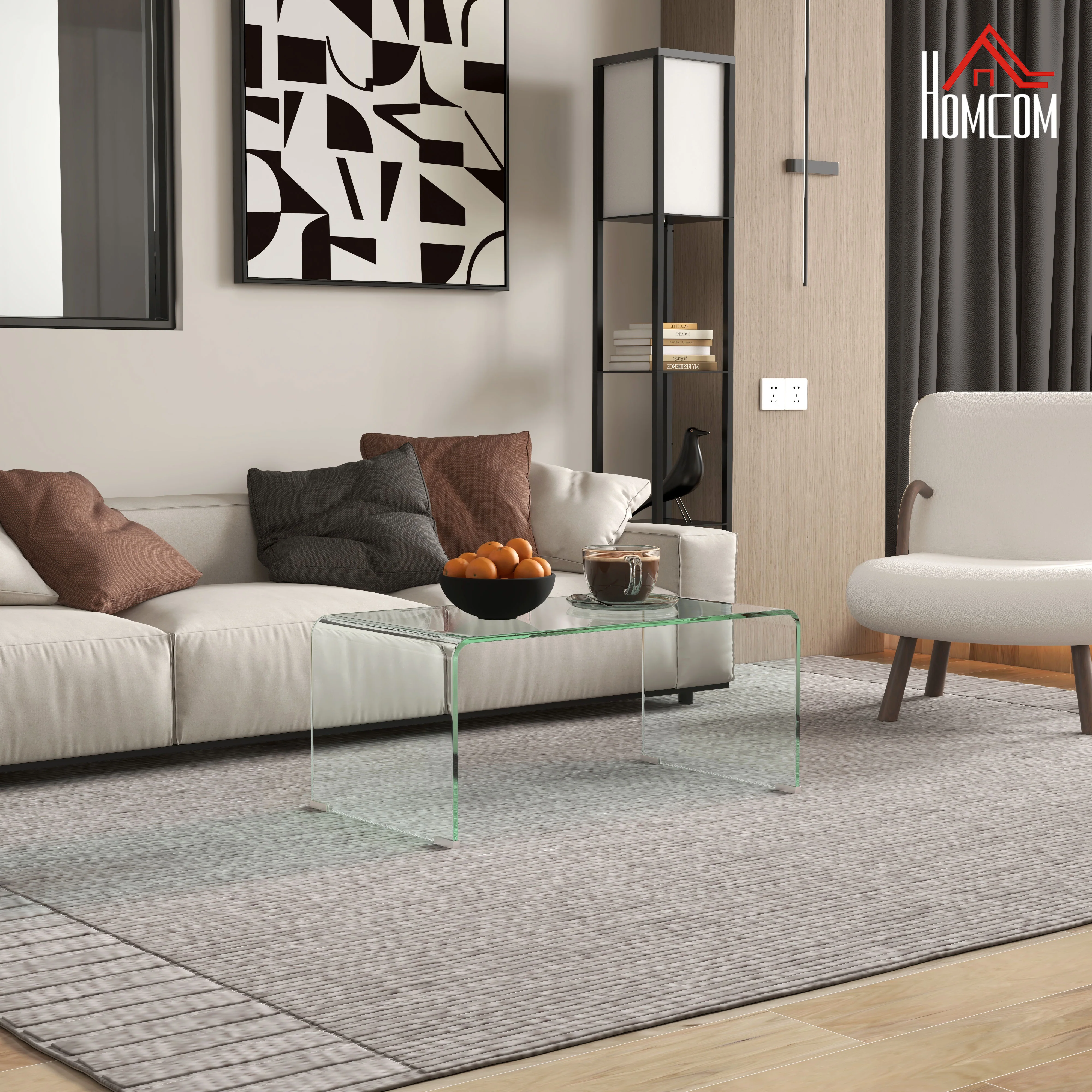 Table basse en verre table de salon rectangulaire design moderne en verre trempé avec bords arrondis s?rs 80 x 45 x 35 cm transparent - Image 3