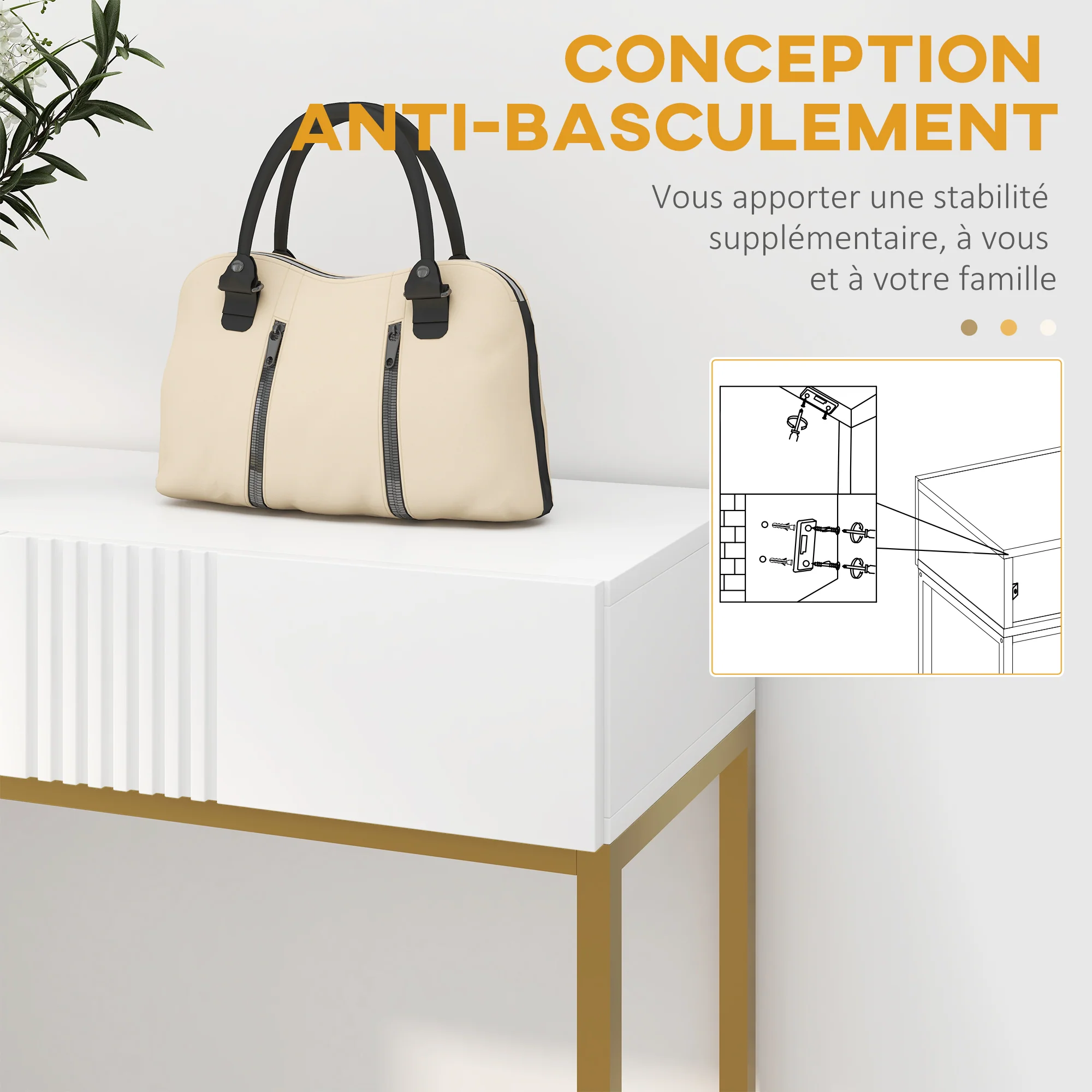 Table console, console meuble, avec 2 tiroirs, base en acier, console entrée, avec pieds antidérapants, pour entrée, salon, blanc - Image 8