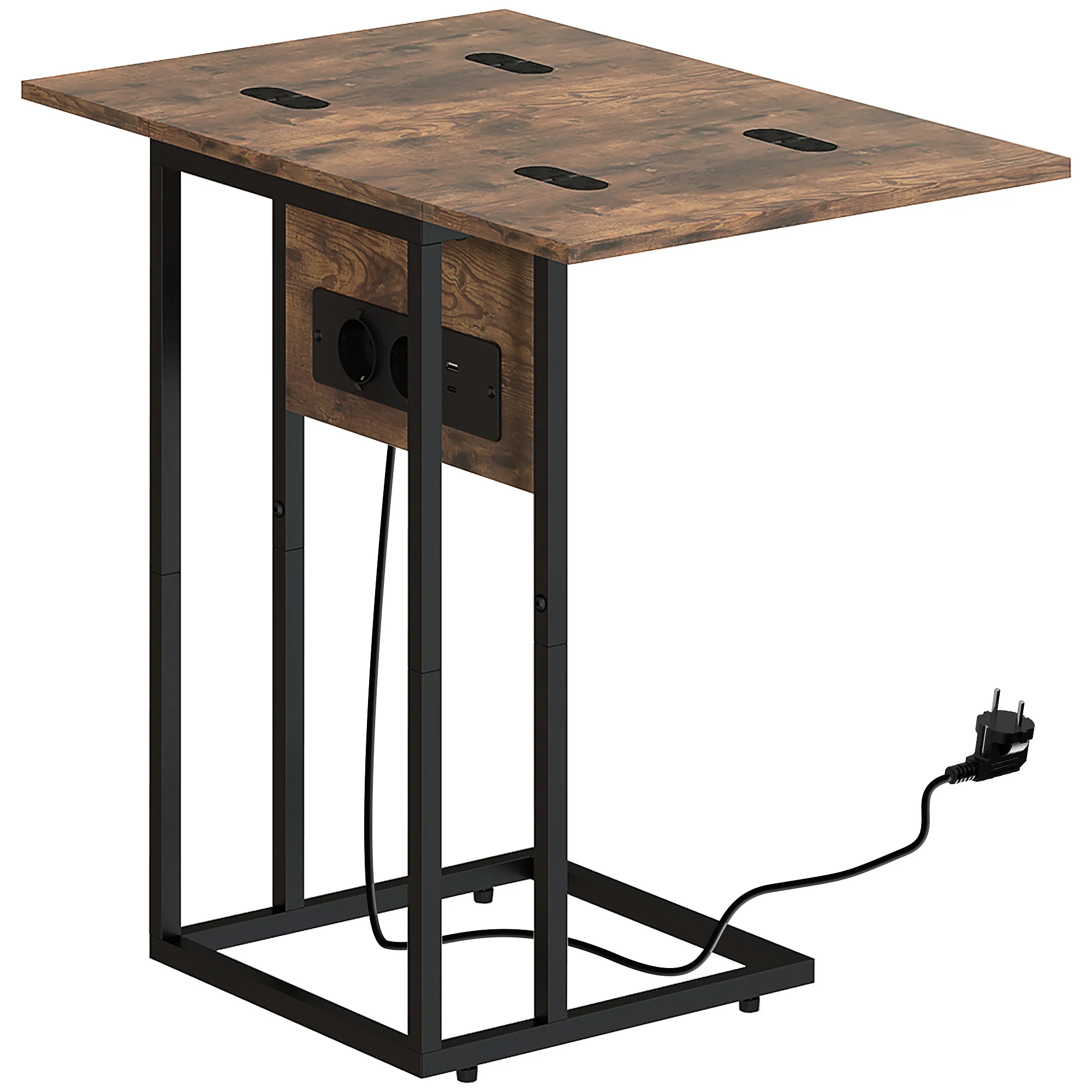 Table d'appoint avec station de charge, bout de canapé avec plateau pliable, cadre en métal, table basse pour salon, chambre, 39 x 29 x 57 cm, brun rustique et noir - Image 2