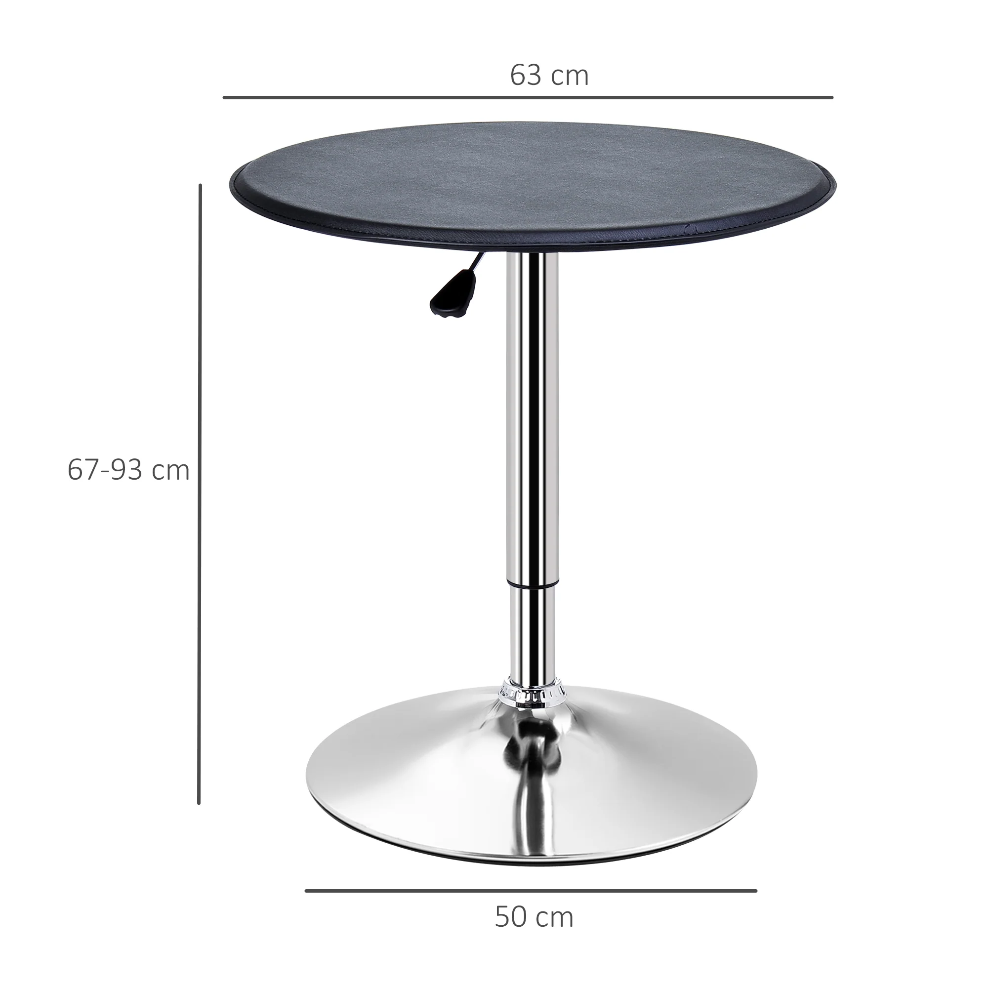 Table de Bar Table Bistro Mange-debout Chic Style Contemporain Table Ronde Hauteur réglable 67-93 cm ? 63 cm Plateau pivotant 360° métal chromé PVC Noir - Image 4