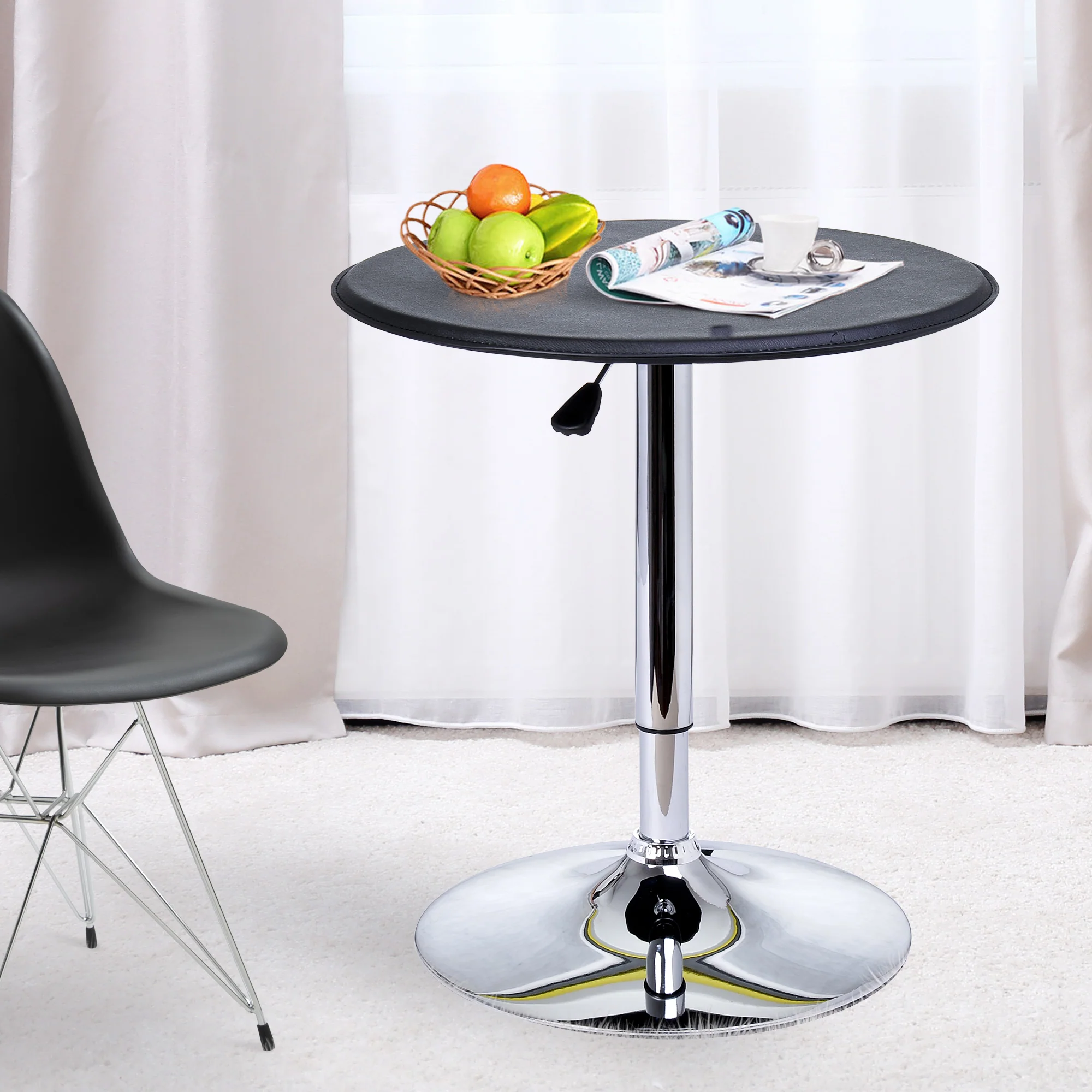 Table de Bar Table Bistro Mange-debout Chic Style Contemporain Table Ronde Hauteur réglable 67-93 cm ? 63 cm Plateau pivotant 360° métal chromé PVC Noir - Image 8