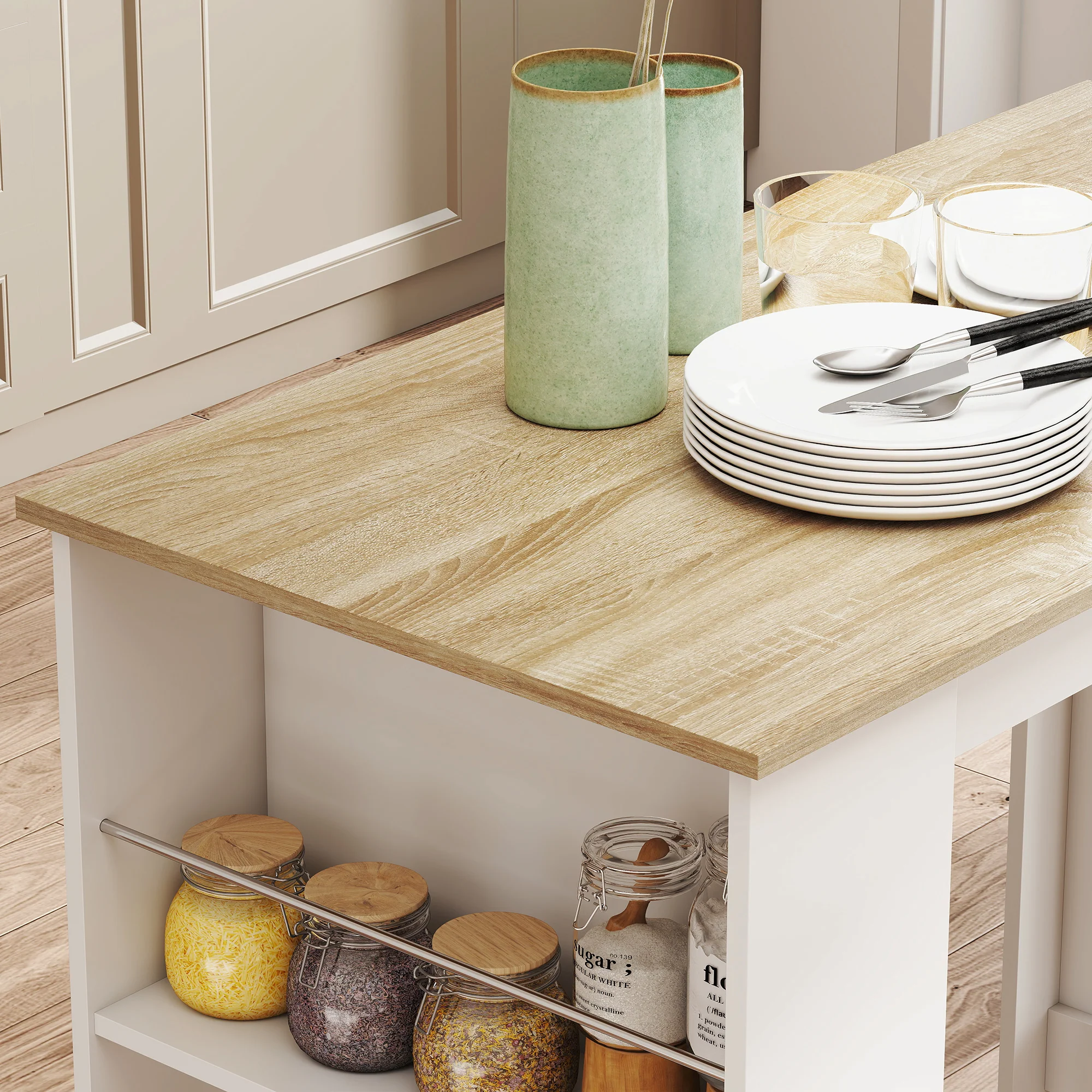 Table de bar table haute de cuisine mange-debout comptoir - dim. 112L x 57l x 106H cm - 3 étagères - aspect chêne clair blanc - Image 10