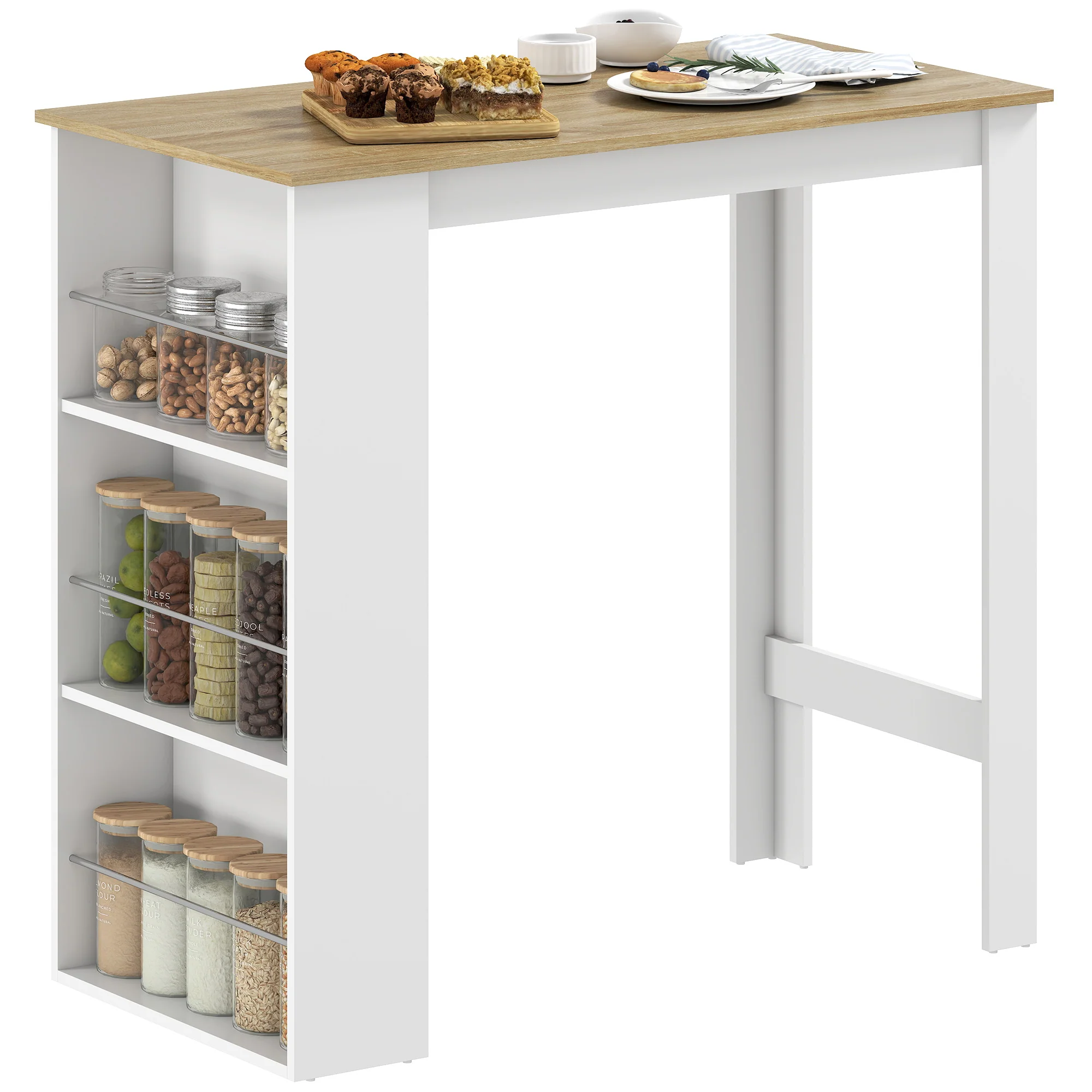 Table de bar table haute de cuisine mange-debout comptoir - dim. 112L x 57l x 106H cm - 3 étagères - aspect chêne clair blanc - Image 11