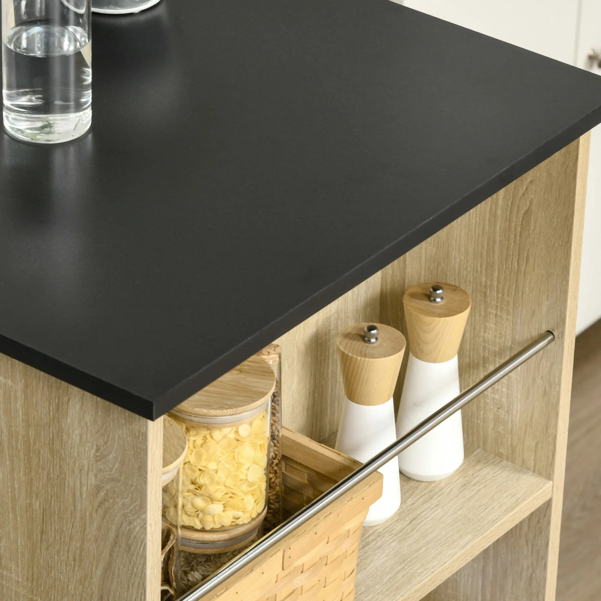 Table de bar table haute de cuisine mange-debout comptoir - dim. 112L x 57l x 106H cm - 3 étagères - aspect chêne clair noir - Image 10