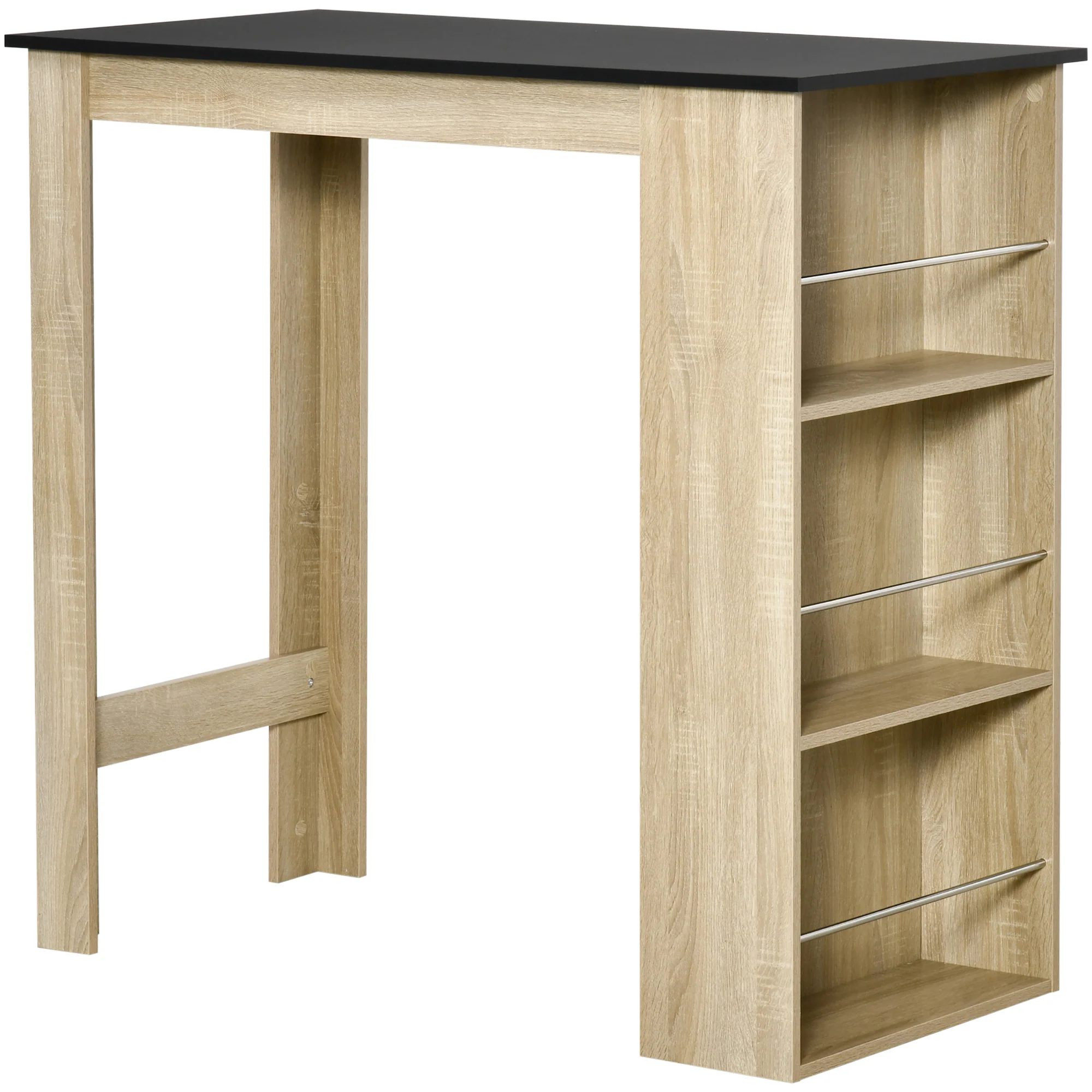Table de bar table haute de cuisine mange-debout comptoir - dim. 112L x 57l x 106H cm - 3 étagères - aspect chêne clair noir - Image 11