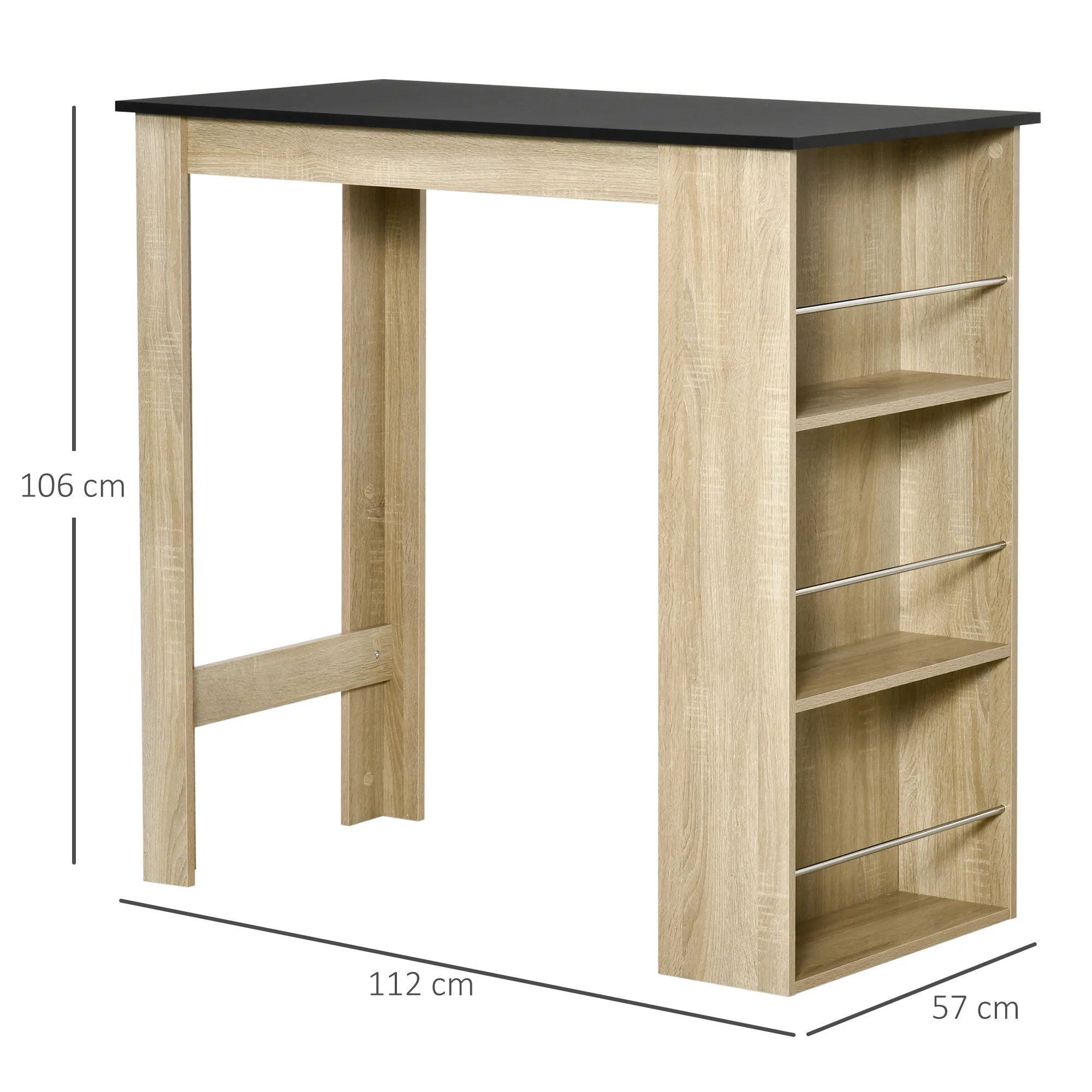 Table de bar table haute de cuisine mange-debout comptoir - dim. 112L x 57l x 106H cm - 3 étagères - aspect chêne clair noir - Image 4