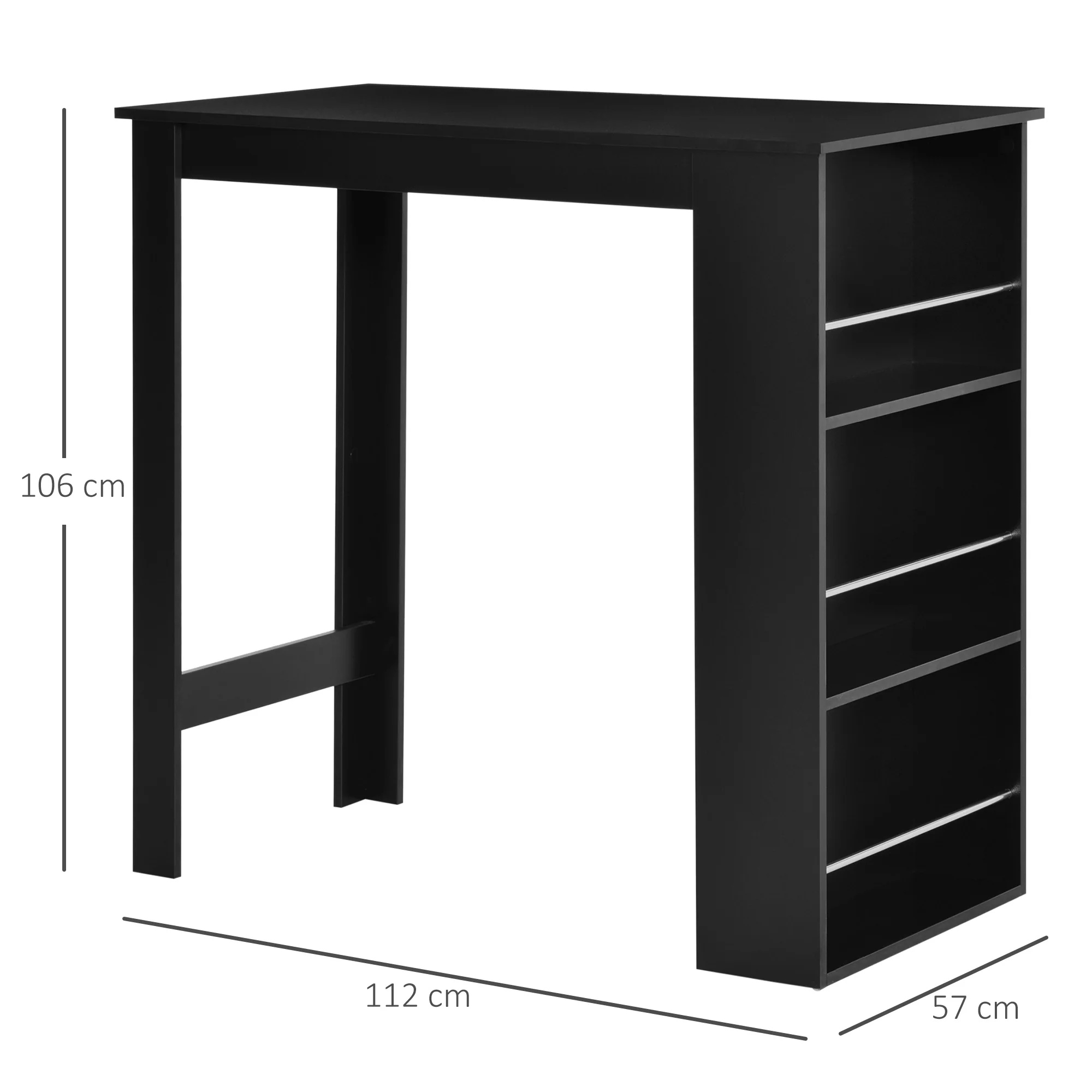 Table de bar table haute de cuisine mange-debout comptoir - dim. 112L x 57l x 106H cm - 3 étagères - noir - Image 4
