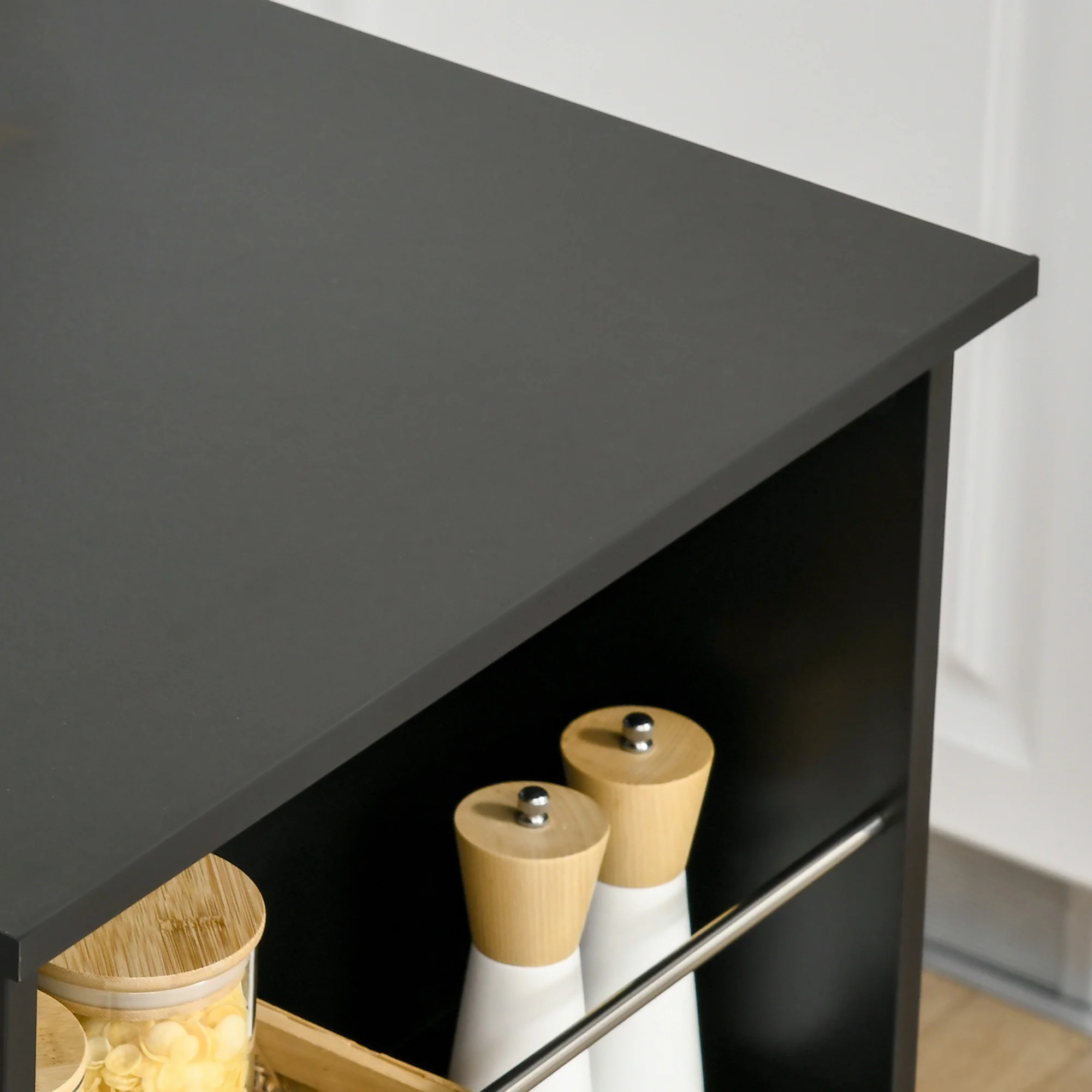 Table de bar table haute de cuisine mange-debout comptoir - dim. 112L x 57l x 106H cm - 3 étagères - noir - Image 8