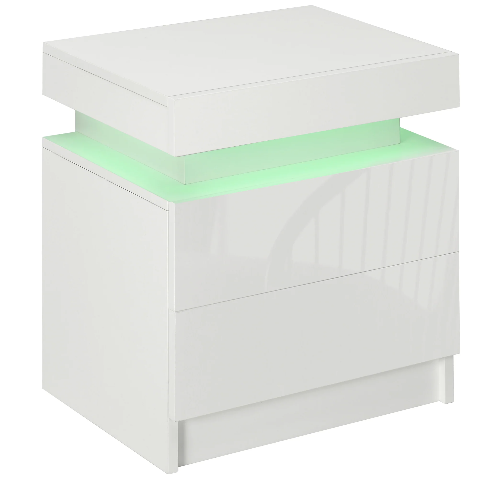 Table de chevet, table de nuit, avec lumière LED RVB, panneau haute brillance, table d'appoint avec 2 tiroirs, pour salon, chambre à coucher, blanc - Image 11