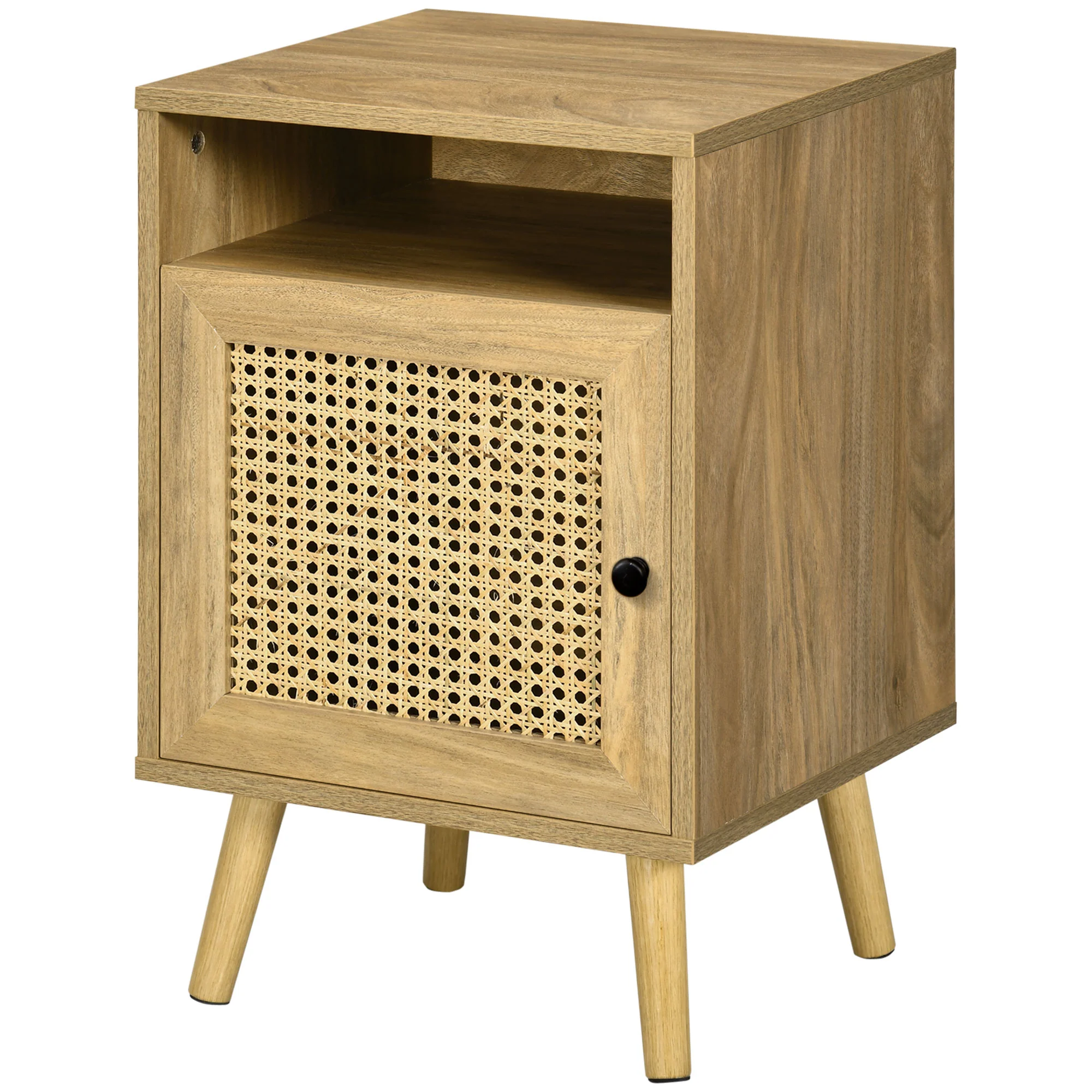 Table de chevet table de nuit avec placard porte cannage et niche design vintage 39 x 35 x 60 cm naturel