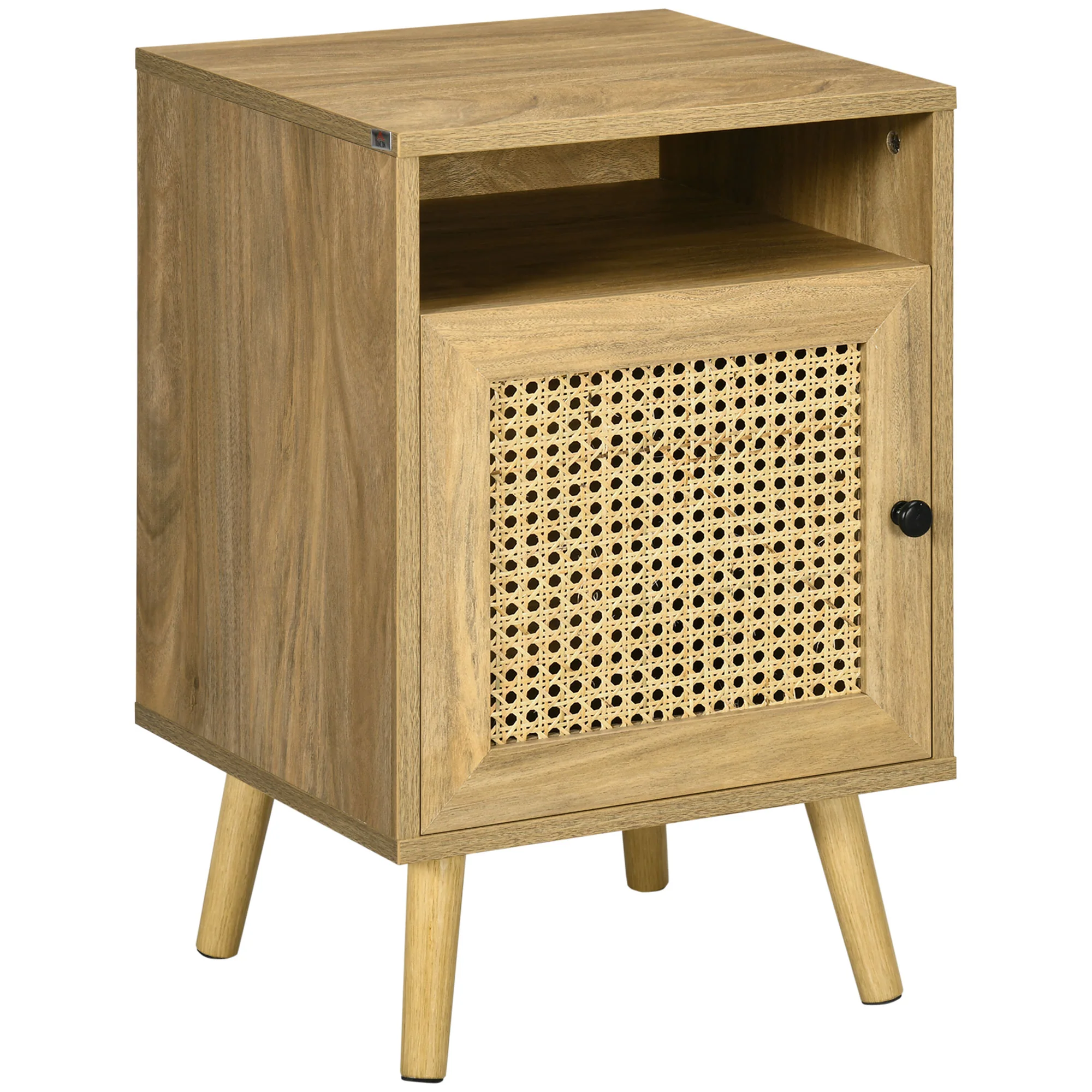 Table de chevet table de nuit avec placard porte cannage et niche design vintage 39 x 35 x 60 cm naturel - Image 11
