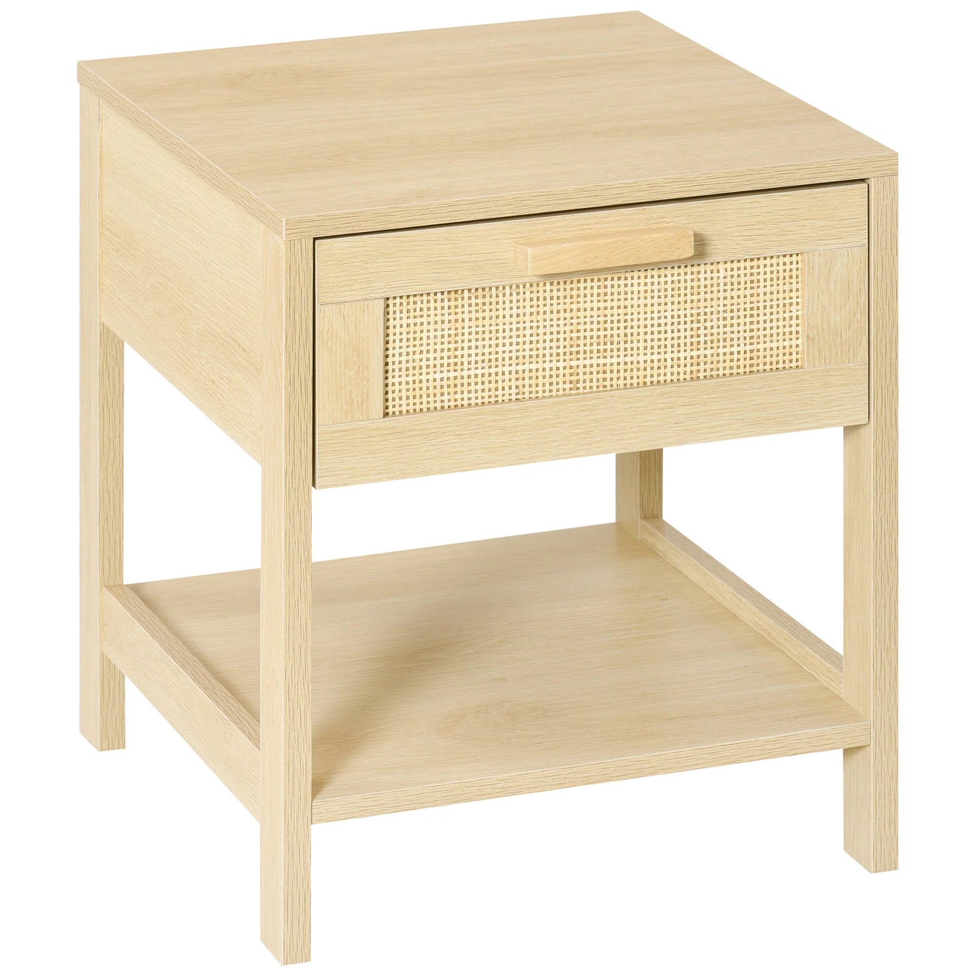 Table de chevet table de nuit avec tiroir et étagère, cannage en rotin, dim. 40L x 40l x 48H cm aspect bois naturel clair - Image 2