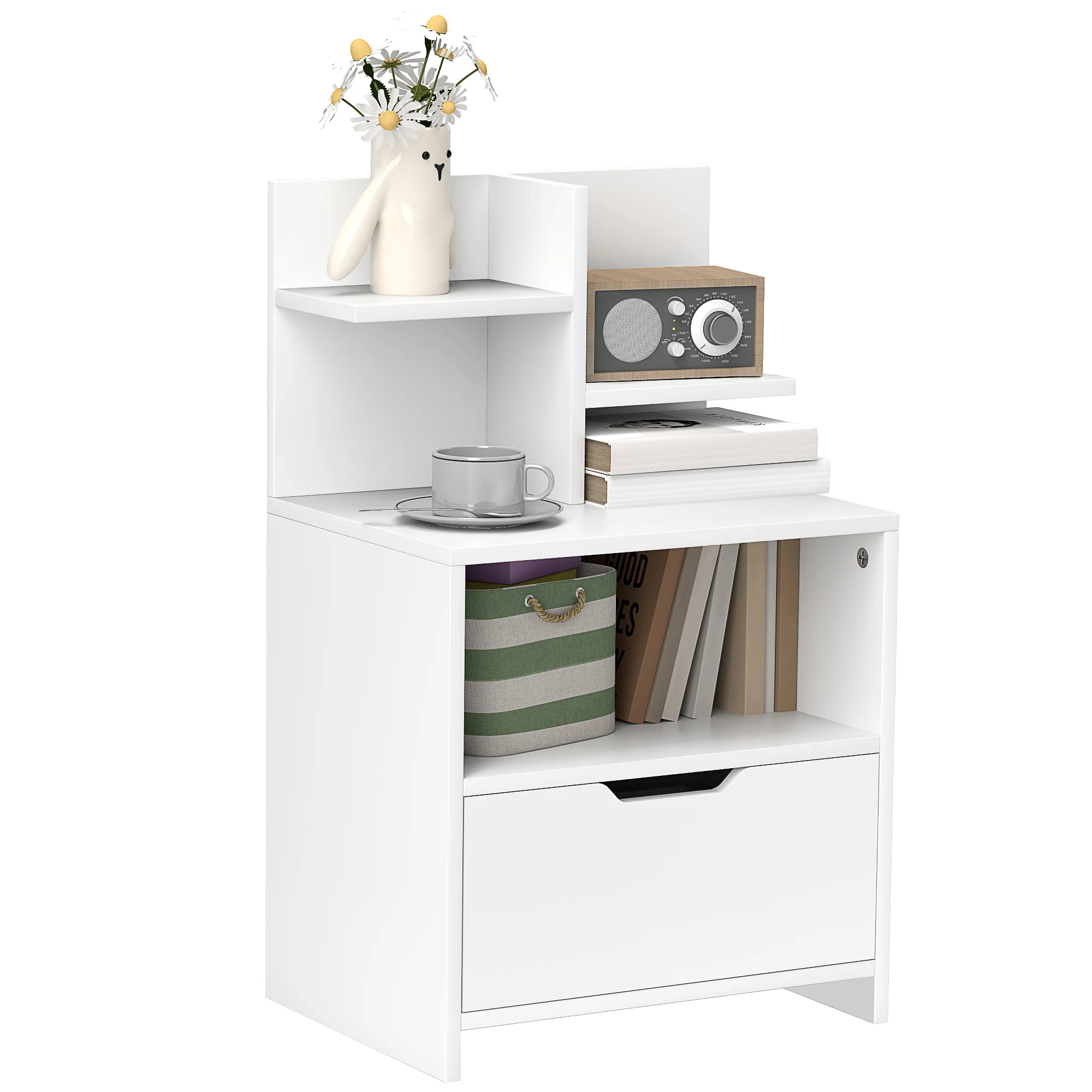 Table de chevet table de nuit avec tiroir, niche et étagères de rangement effet bois - 45 x 35 x 73 cm blanc - Image 11