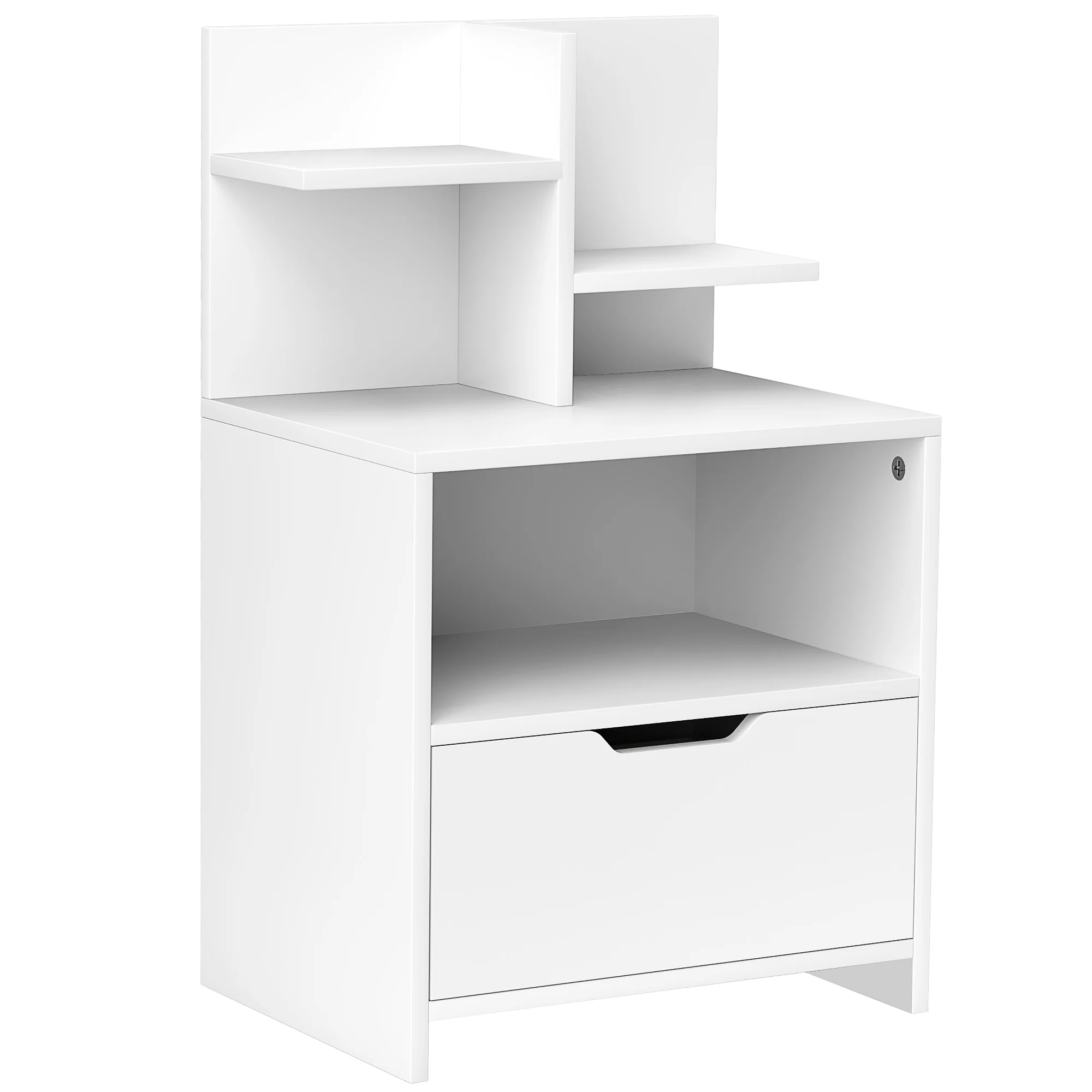 Table de chevet table de nuit avec tiroir, niche et étagères de rangement effet bois - 45 x 35 x 73 cm blanc - Image 2