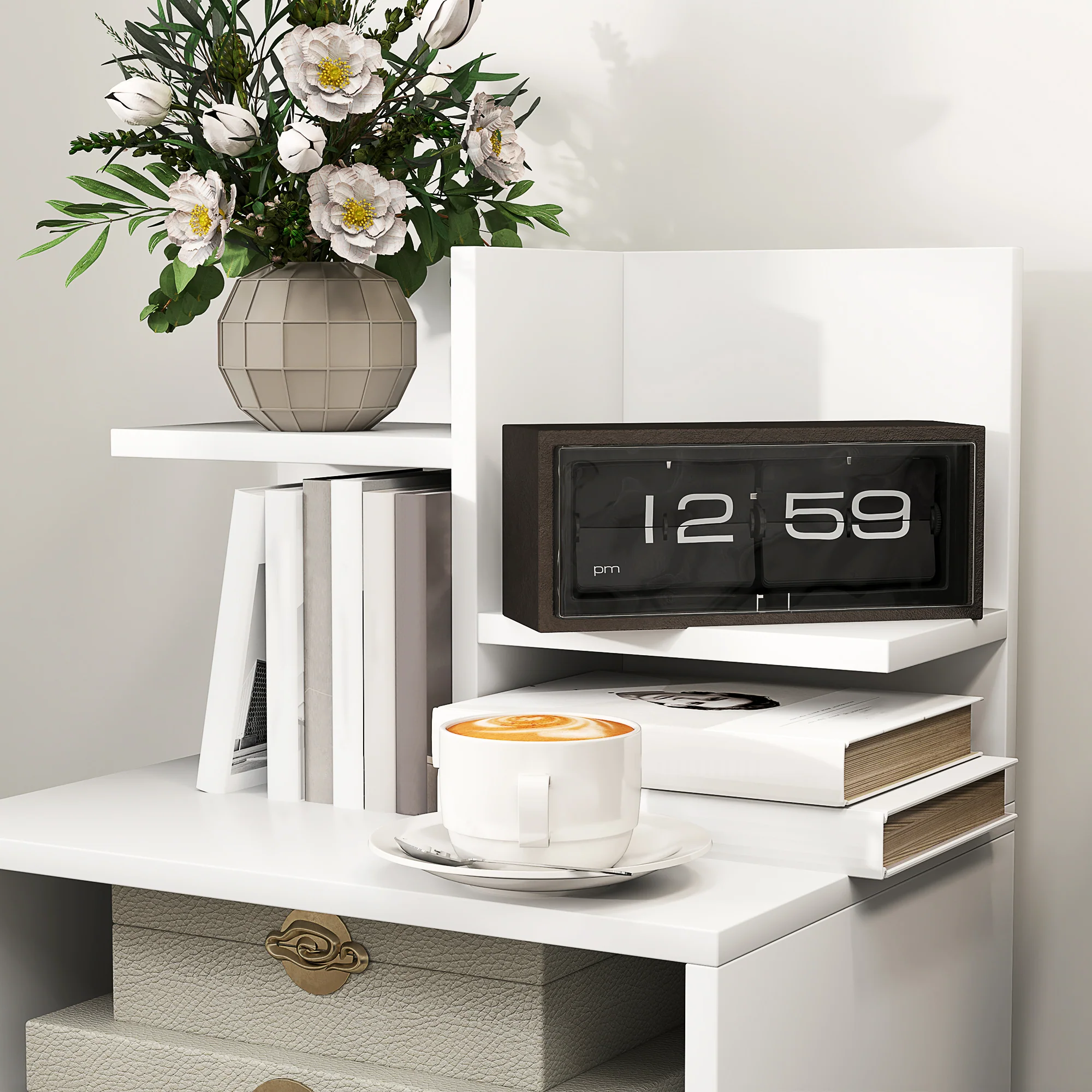 Table de chevet table de nuit avec tiroir, niche et étagères de rangement effet bois - 45 x 35 x 73 cm blanc - Image 8