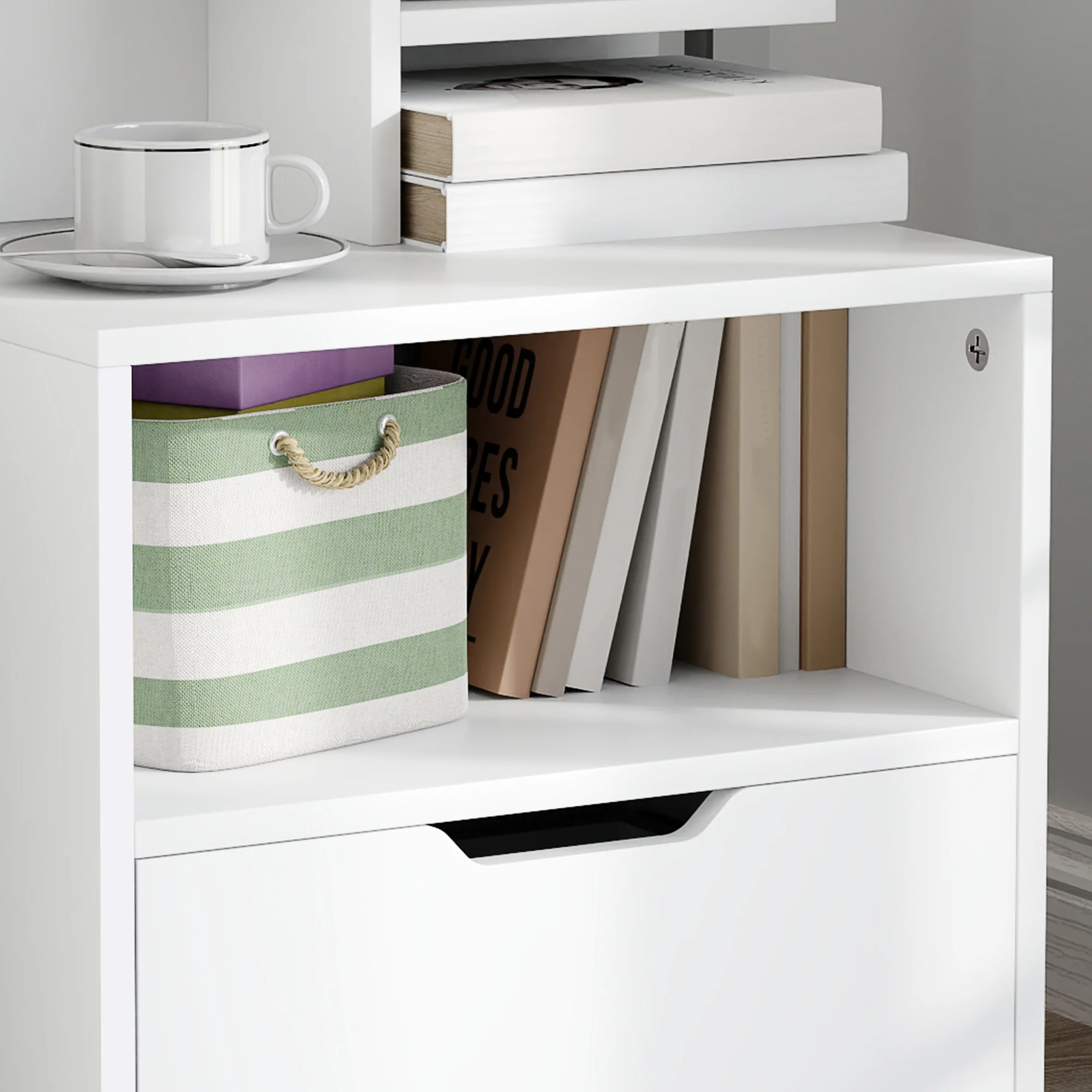 Table de chevet table de nuit avec tiroir, niche et étagères de rangement effet bois - 45 x 35 x 73 cm blanc - Image 9