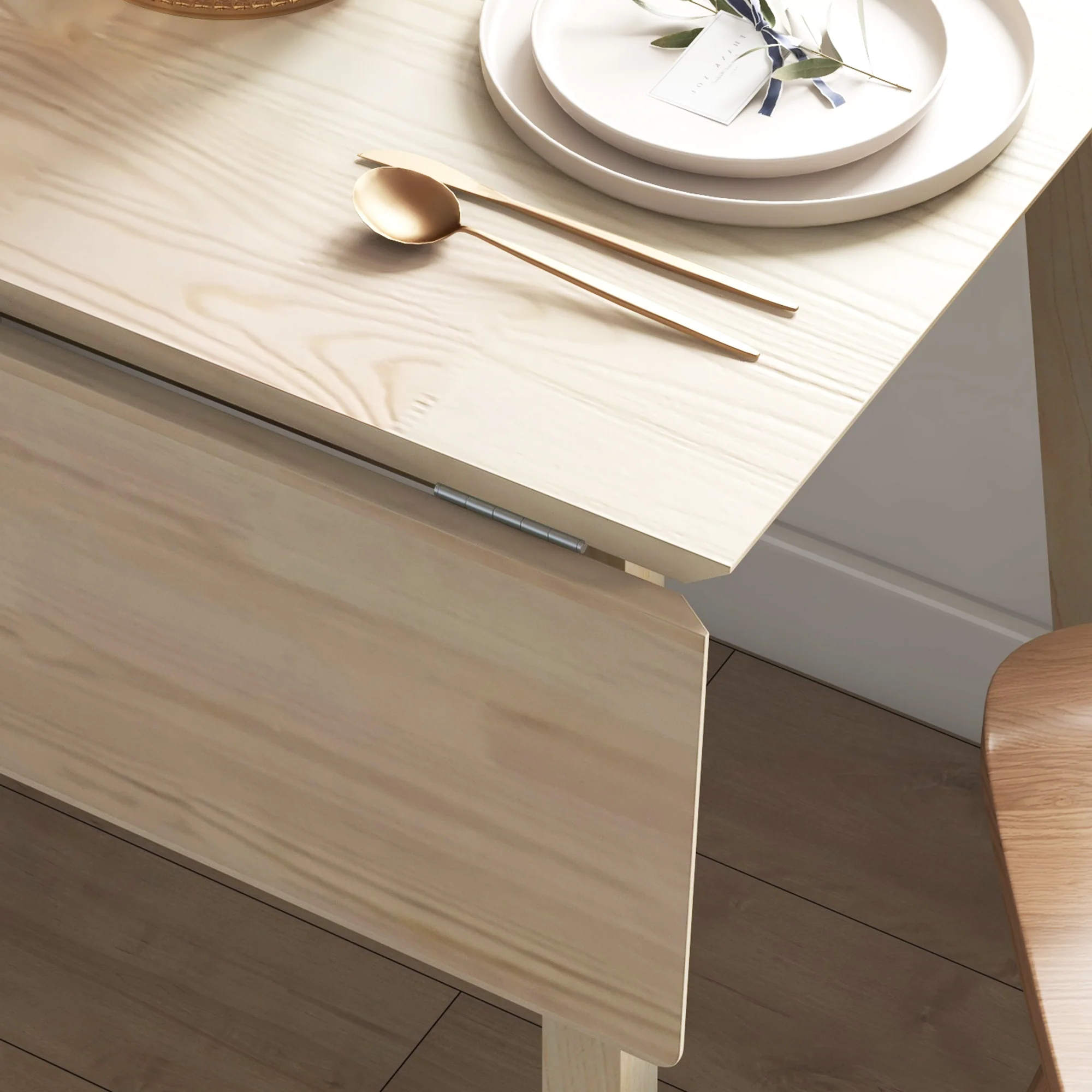 Table de cuisine pliable table à manger pliante avec plateau rabattable en bois pour 2 à 4 personnes, bois naturel - Image 10
