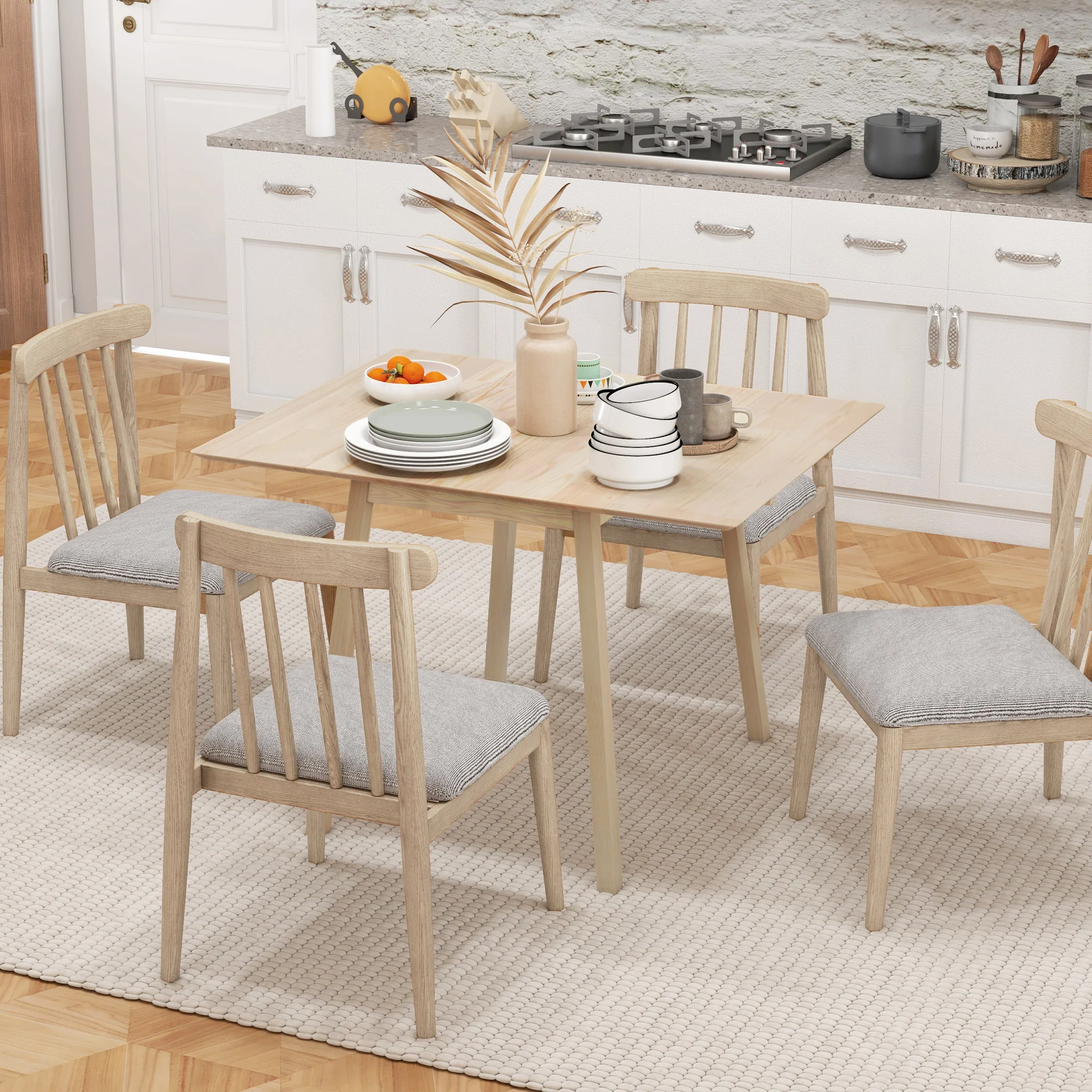 Table de cuisine pliable table à manger pliante avec plateau rabattable en bois pour 2 à 4 personnes, bois naturel - Image 8