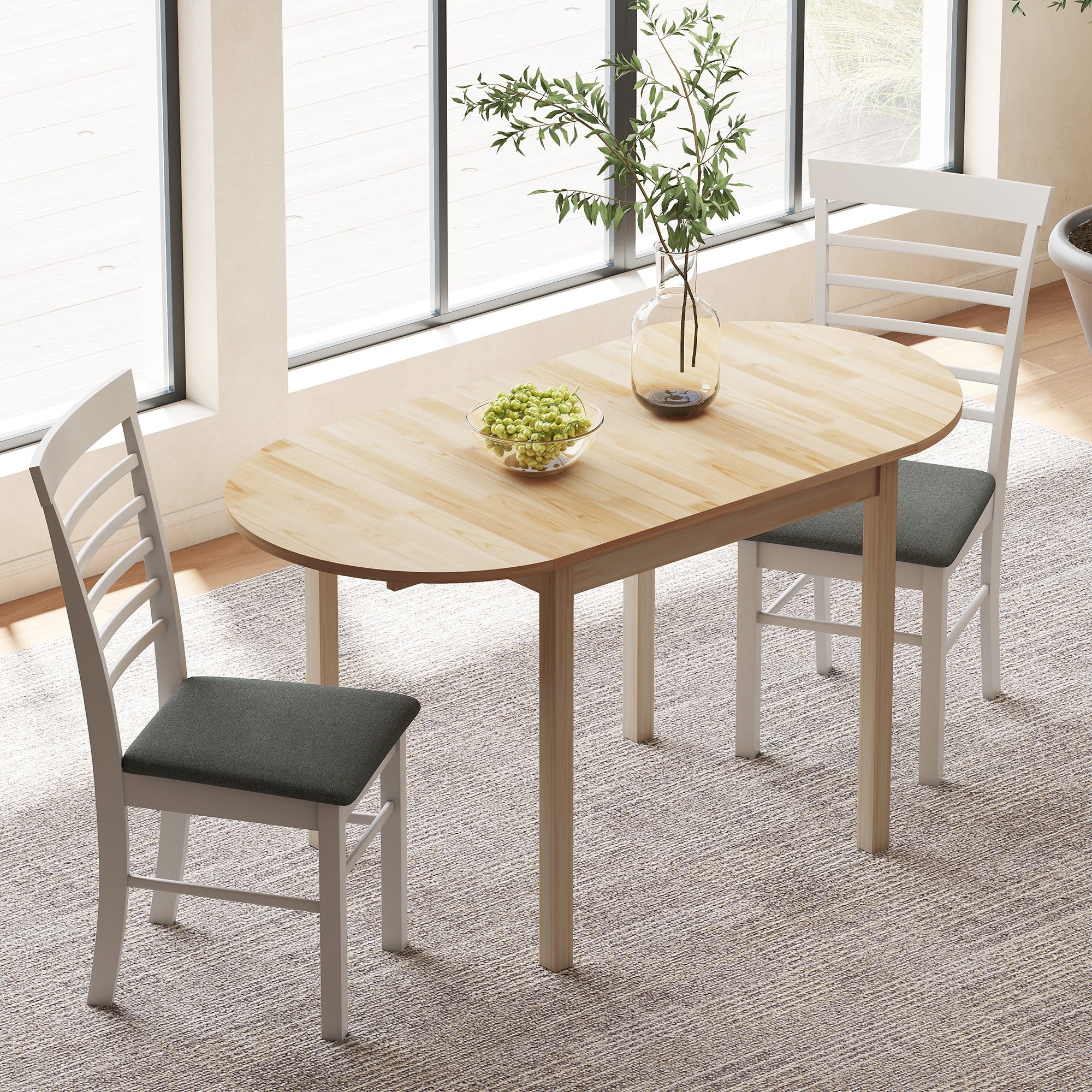 Table de salle à manger pliante pour 4-6 personnes en bois massif 2 abattants - table ovale extensible - peu encombrante, pour petit espace, 140L x 70l x 75H cm - Image 3