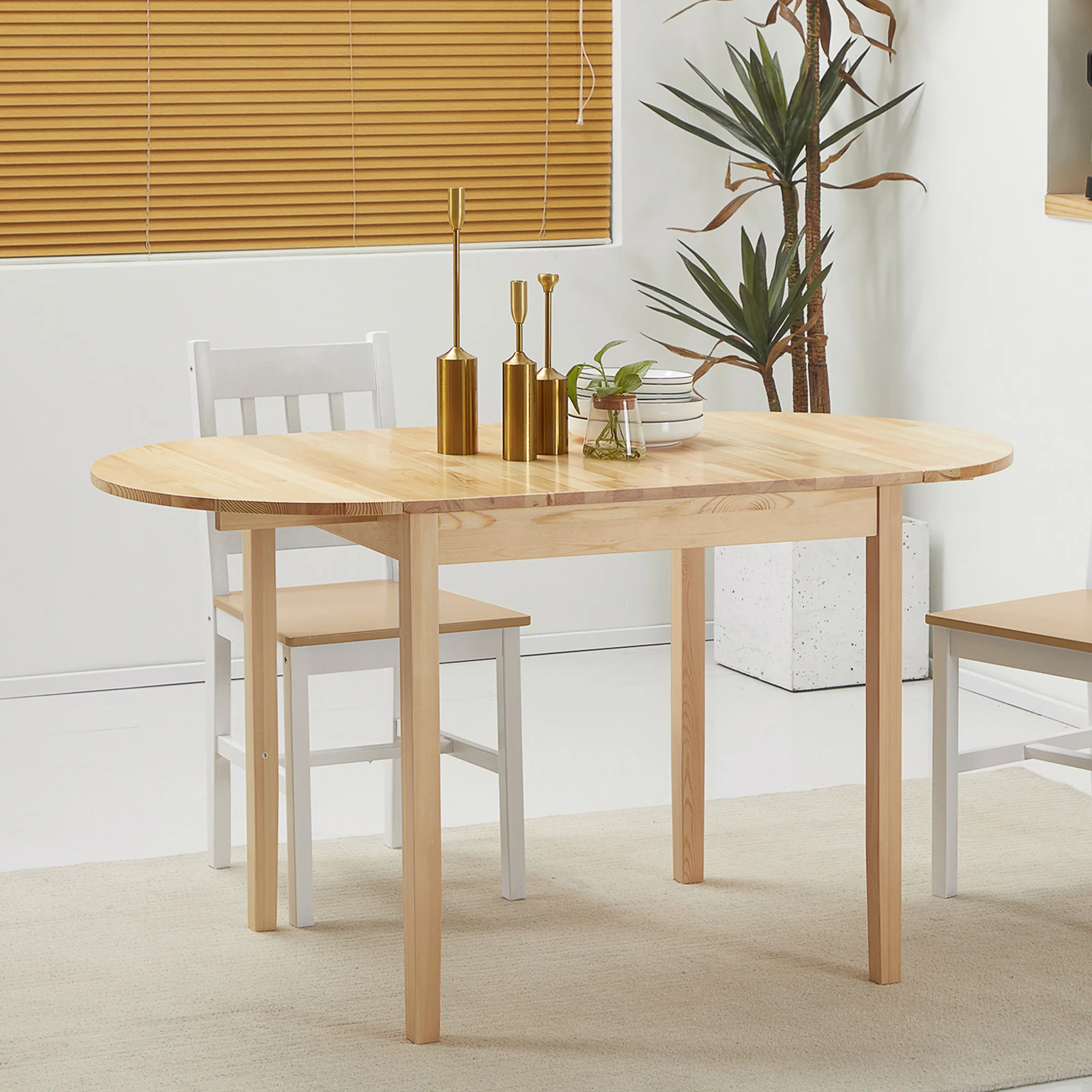 Table de salle à manger pliante pour 4-6 personnes en bois massif 2 abattants - table ovale extensible - peu encombrante, pour petit espace, 140L x 70l x 75H cm - Image 8