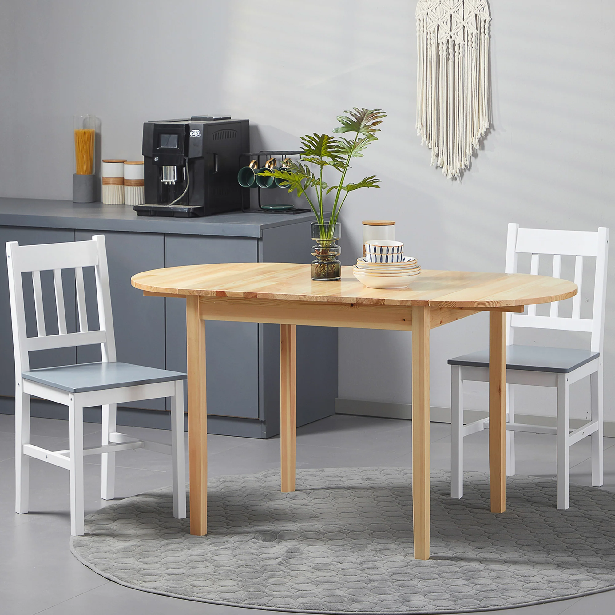 Table de salle à manger pliante pour 4-6 personnes en bois massif 2 abattants - table ovale extensible - peu encombrante, pour petit espace, 140L x 70l x 75H cm - Image 9
