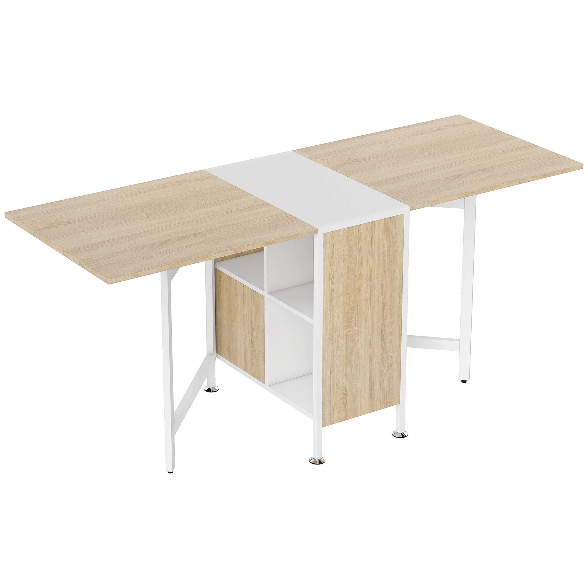 Table pliable de cuisine pour 4 personnes table à manger 4 niches intégrées pour petit espace dim. dépliées 169L x 62l x 75H cm MDF chêne clair acier blanc - Image 2