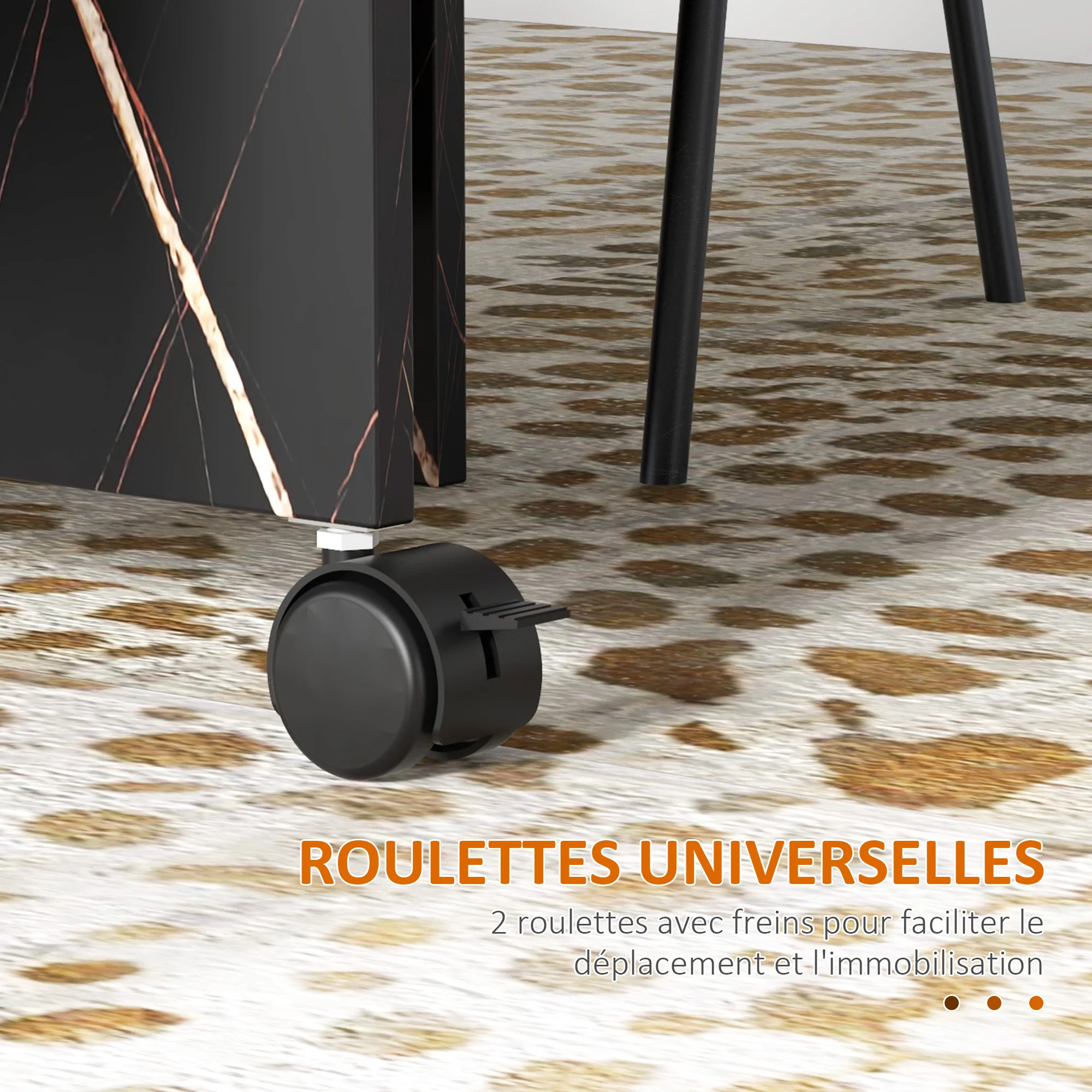 Table pliante cuisine, table à manger pliable, avec 2 abattants, 2 roues avec freins, pour 6 personnes, charge 20 kg, 120 x 80 x 73 cm, noir marbré imitation - Image 8