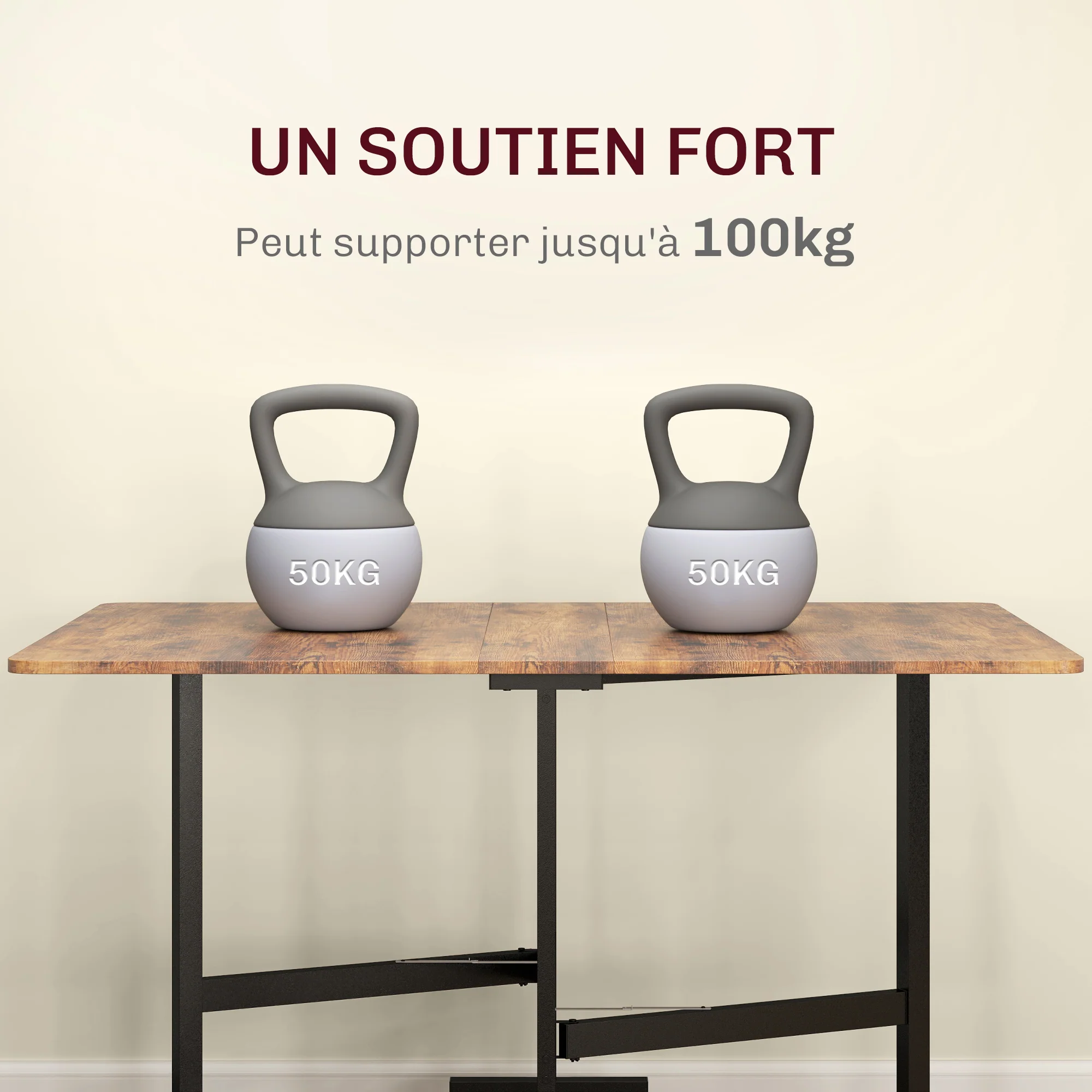 Table pliante cuisine, table à manger pliable, avec 2 abattants, 6 roues avec freins, pour 4-6 personnes, charge 100 kg, pieds en acier, 120 x 80 x 73 cm, brun rustique - Image 7