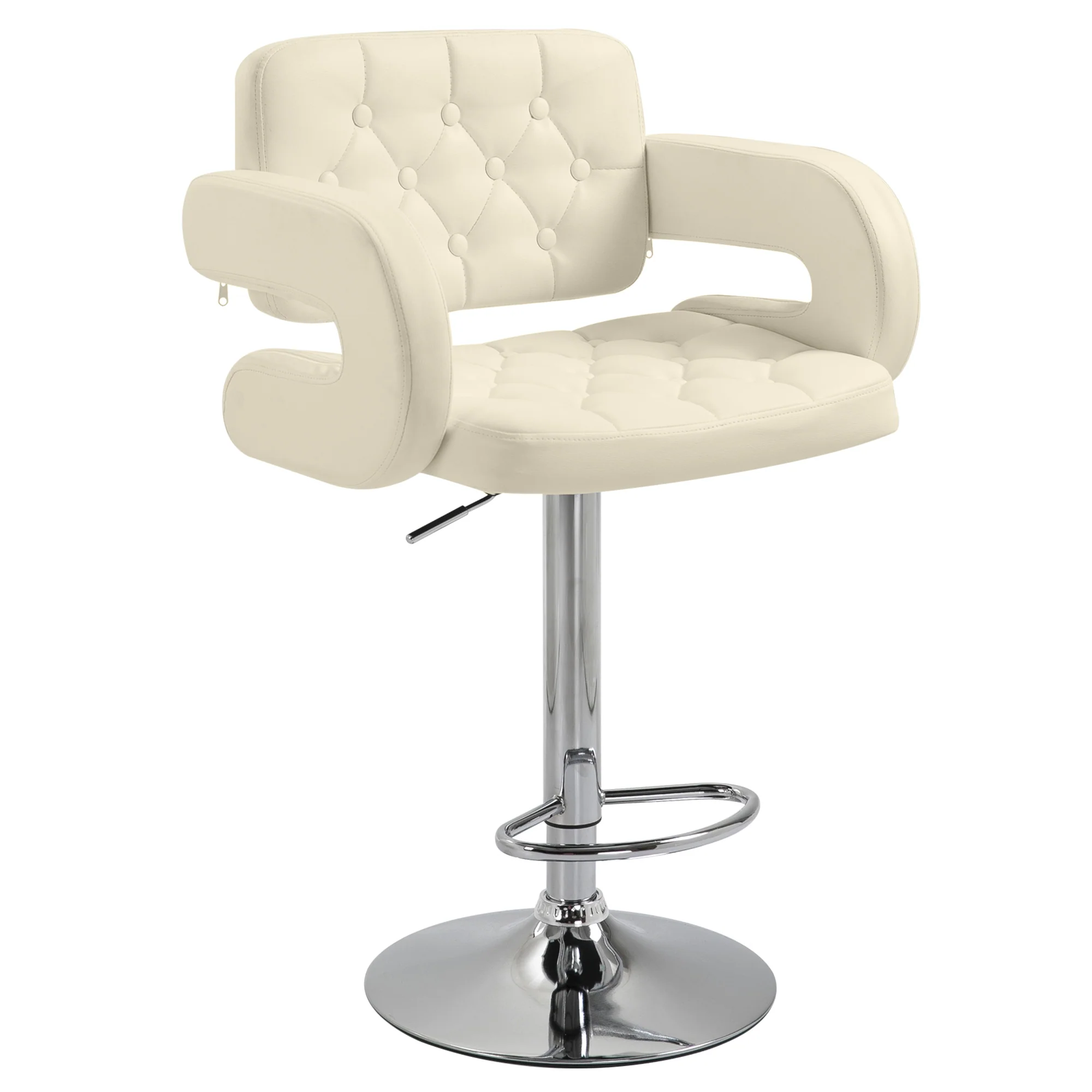 Tabouret de bar pivotant à 360°, chaise de bar réglable en hauteur avec dossier rembourrée, repose-pieds et accoudoirs, chaise haute cuisine en PU et métal pour salle à manger, comptoir, blanc - Image 2
