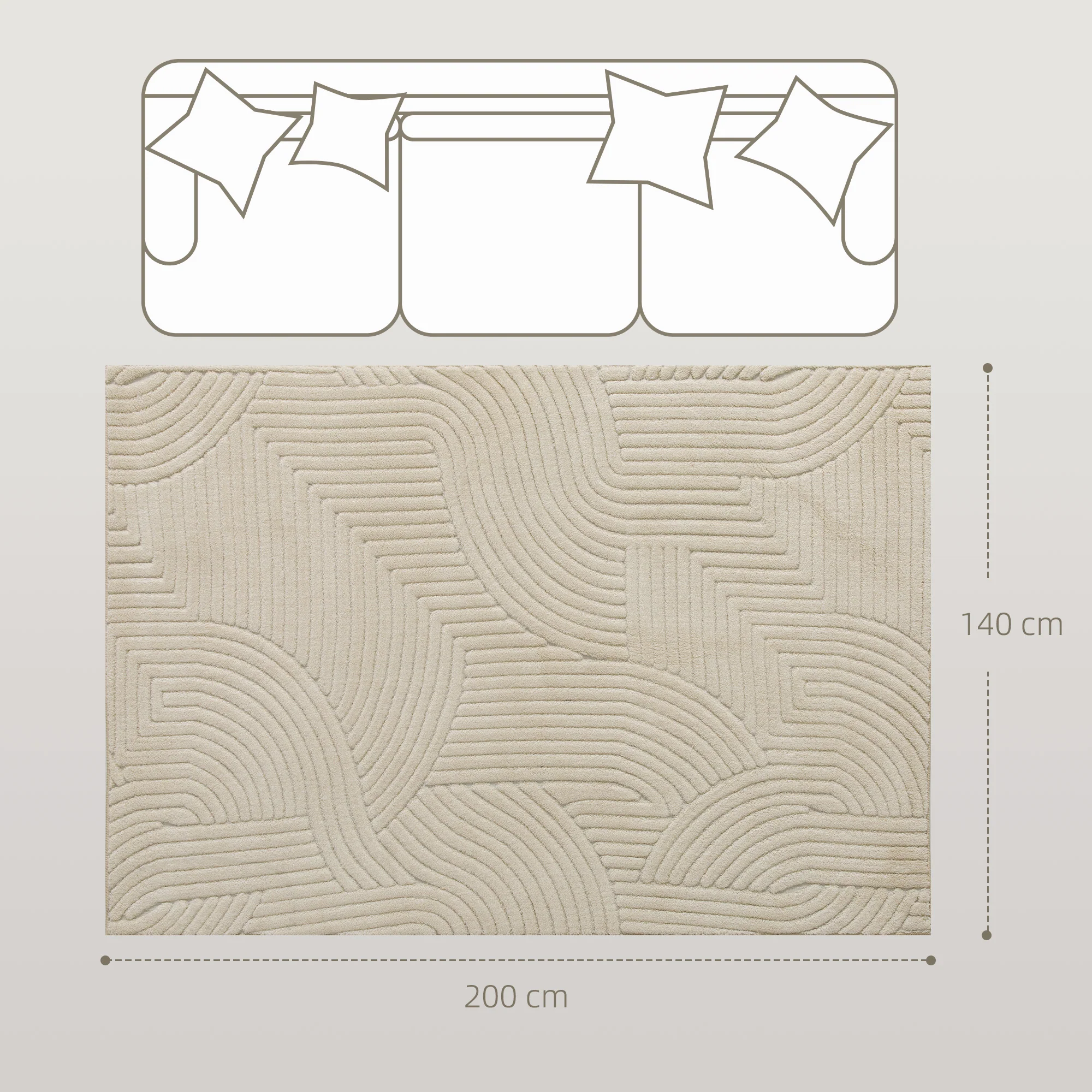 Tapis salon 200 x 140 cm, tapis à poils épais géométrique, moelleux et antidérapant, style moderne, pour salon, chambre à coucher, bureau, crème - Image 4