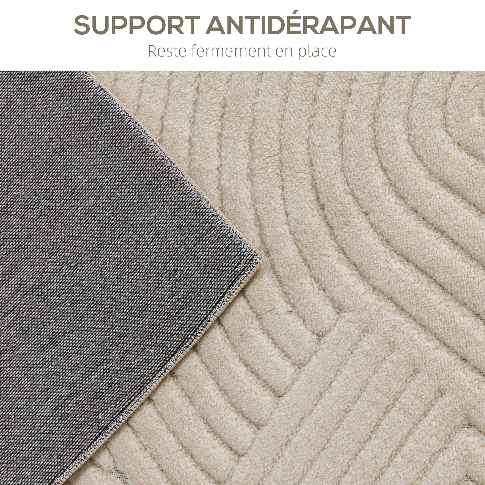 Tapis salon 200 x 140 cm, tapis à poils épais géométrique, moelleux et antidérapant, style moderne, pour salon, chambre à coucher, bureau, crème - Image 6