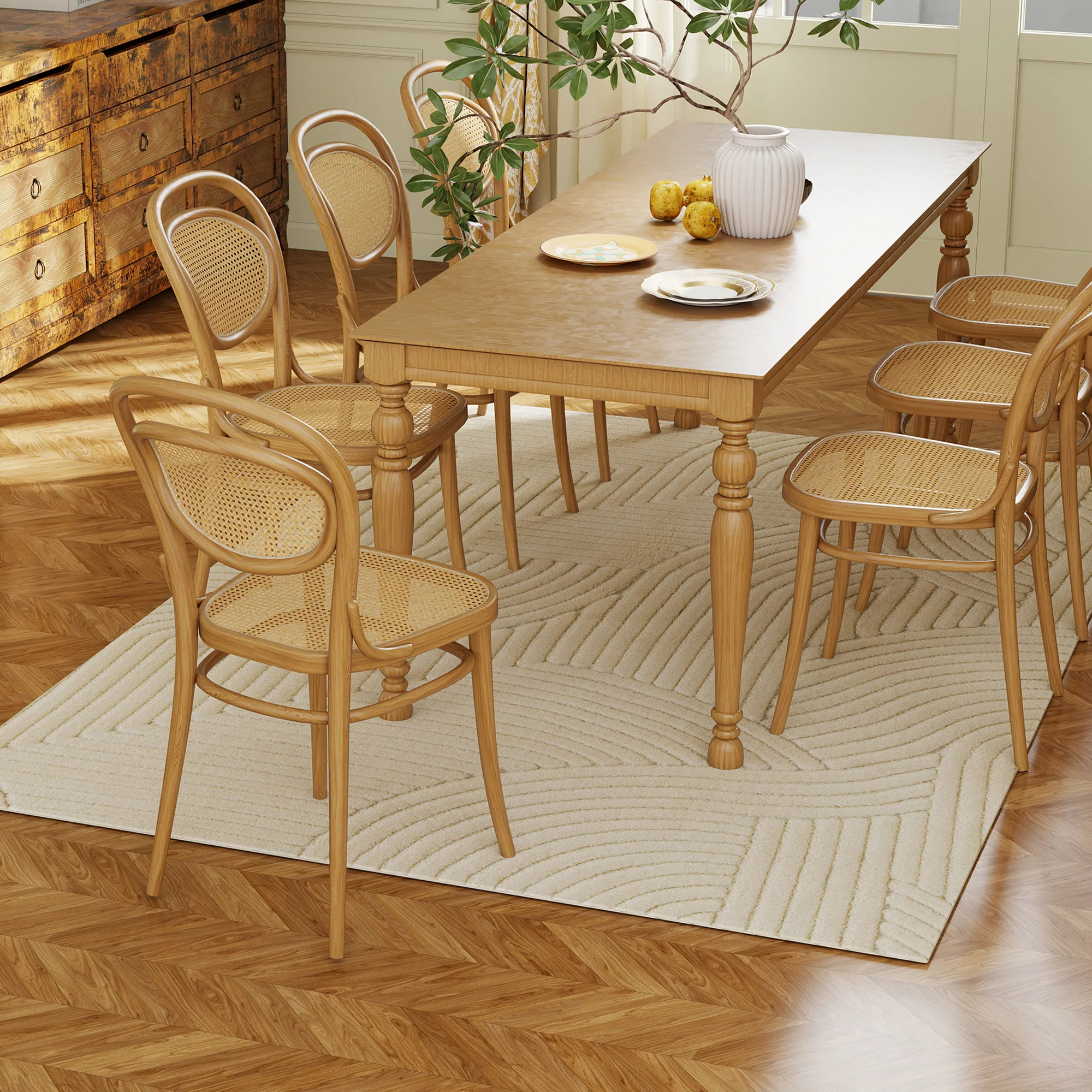 Tapis salon 200 x 140 cm, tapis à poils épais géométrique, moelleux et antidérapant, style moderne, pour salon, chambre à coucher, bureau, crème - Image 8
