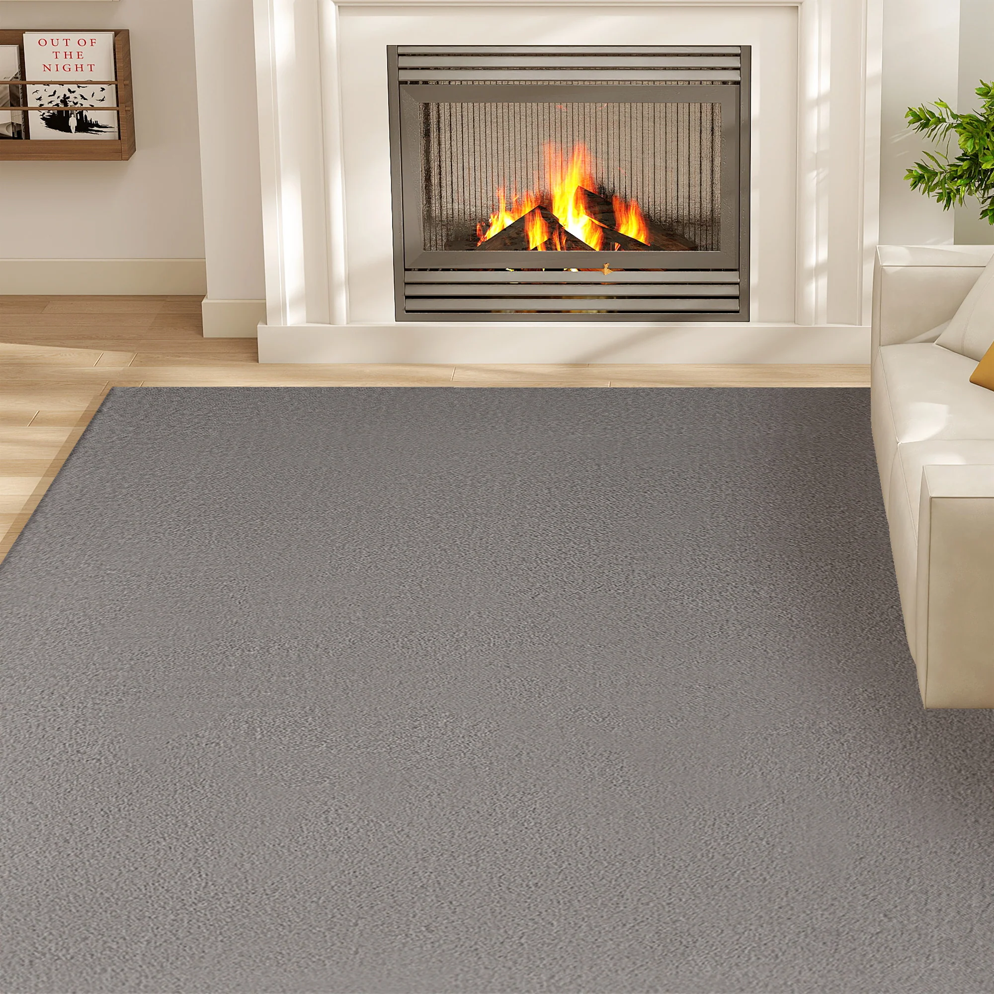 Tapis salon 200 x 140 cm tapis à poils longs, lavable en machine, antidérapant, en fausse fourrure, pour salon, chambre à coucher, bureau, gris clair - Image 10