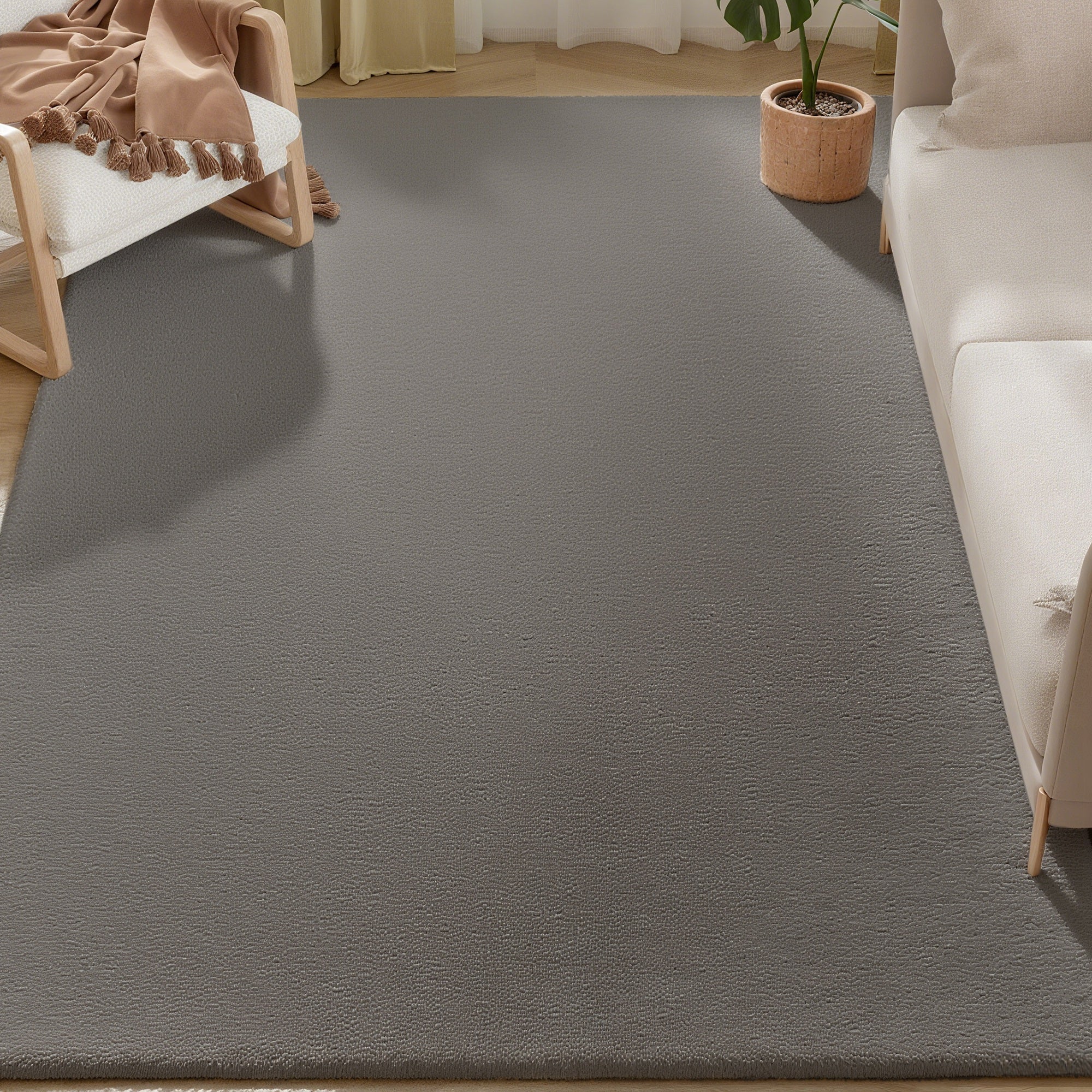 Tapis salon 200 x 140 cm tapis à poils longs, lavable en machine, antidérapant, en fausse fourrure, pour salon, chambre à coucher, bureau, gris clair - Image 11