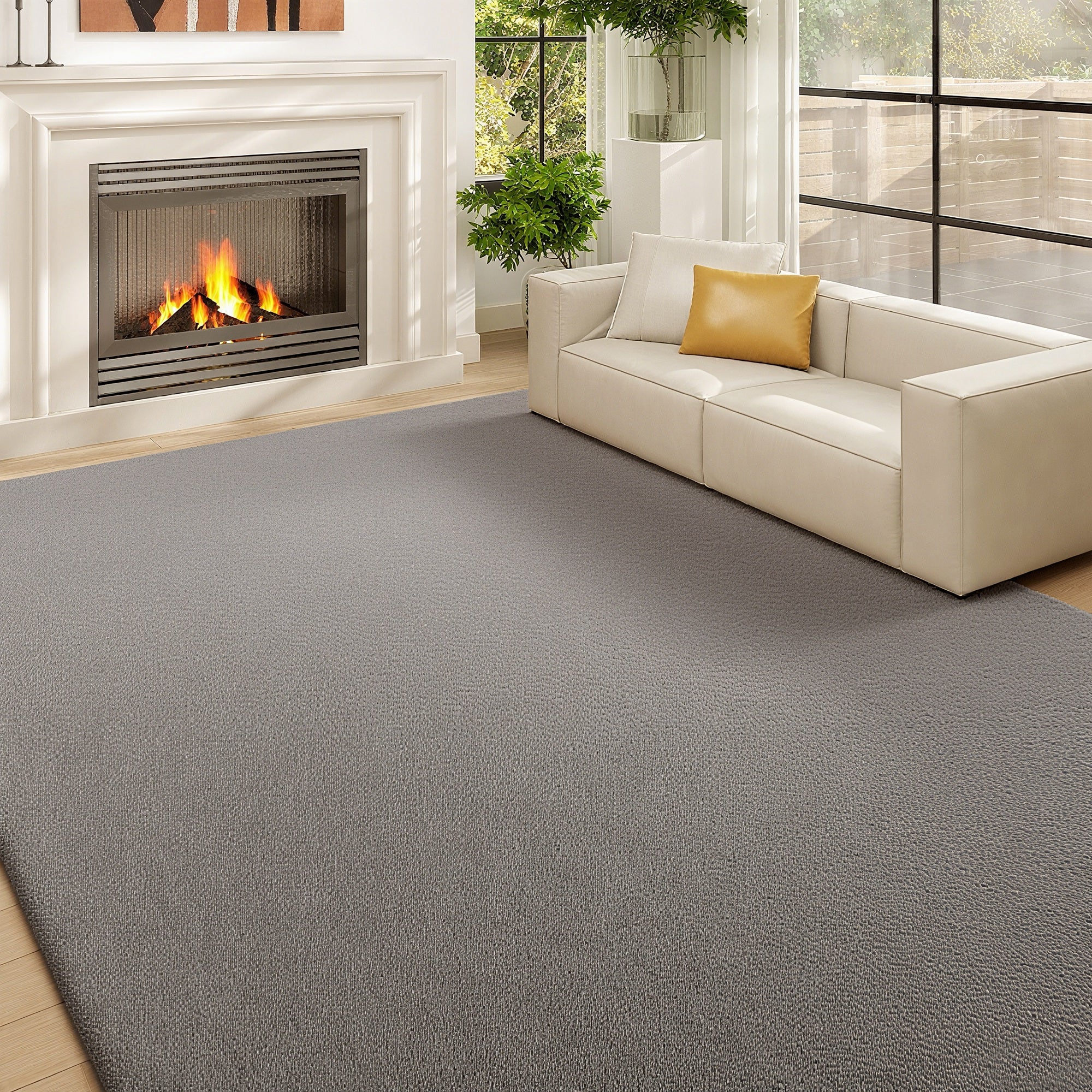 Tapis salon 200 x 140 cm tapis à poils longs, lavable en machine, antidérapant, en fausse fourrure, pour salon, chambre à coucher, bureau, gris clair - Image 3