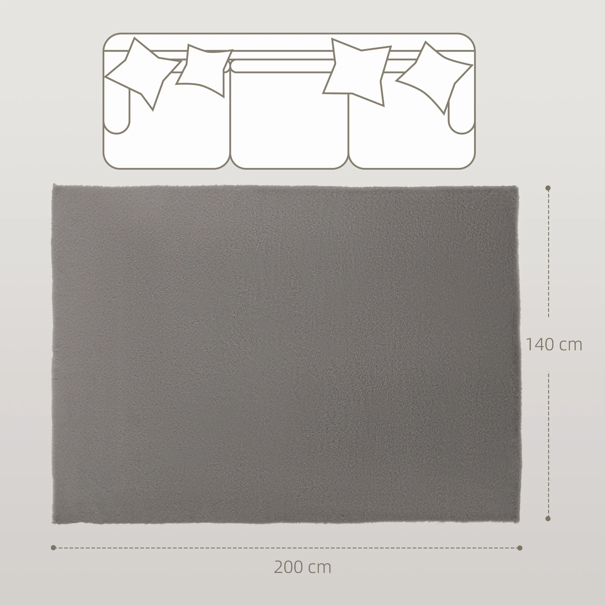 Tapis salon 200 x 140 cm tapis à poils longs, lavable en machine, antidérapant, en fausse fourrure, pour salon, chambre à coucher, bureau, gris clair - Image 4