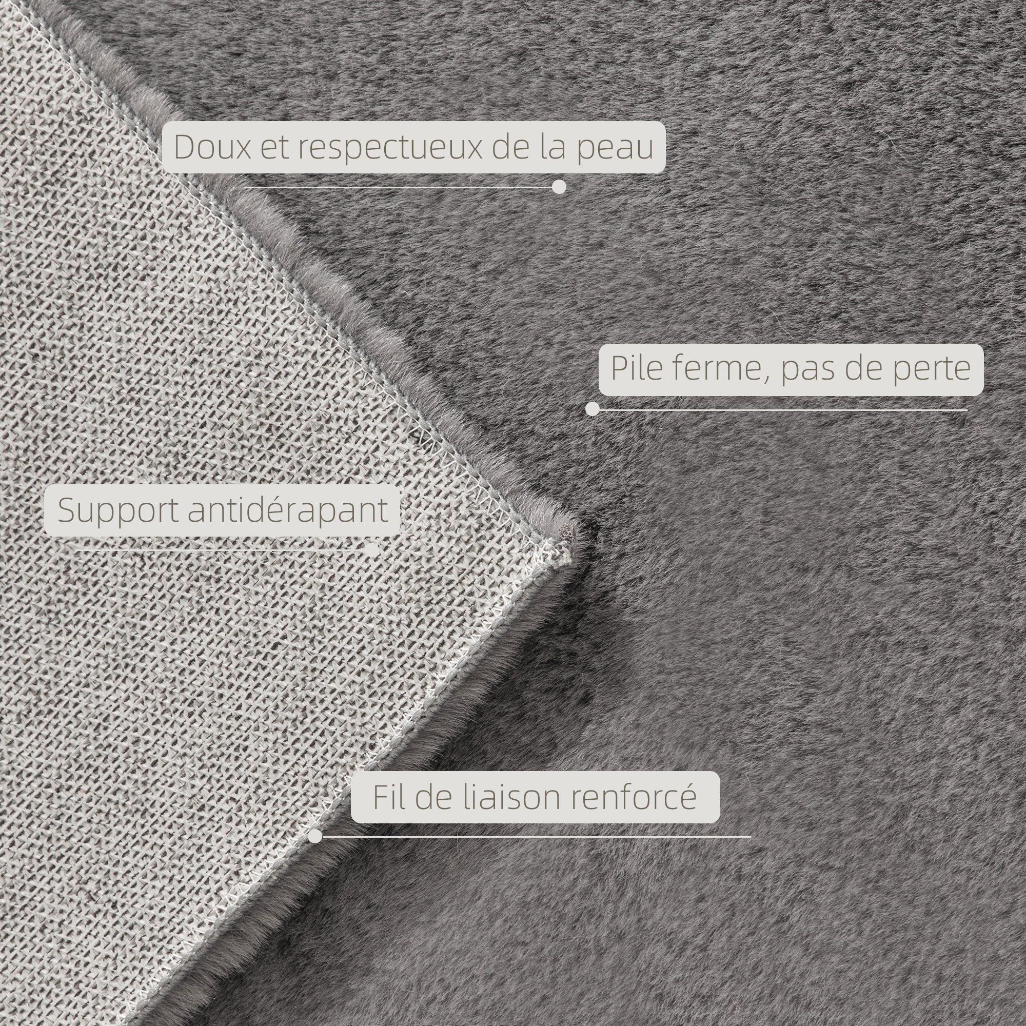 Tapis salon 200 x 140 cm tapis à poils longs, lavable en machine, antidérapant, en fausse fourrure, pour salon, chambre à coucher, bureau, gris clair - Image 5