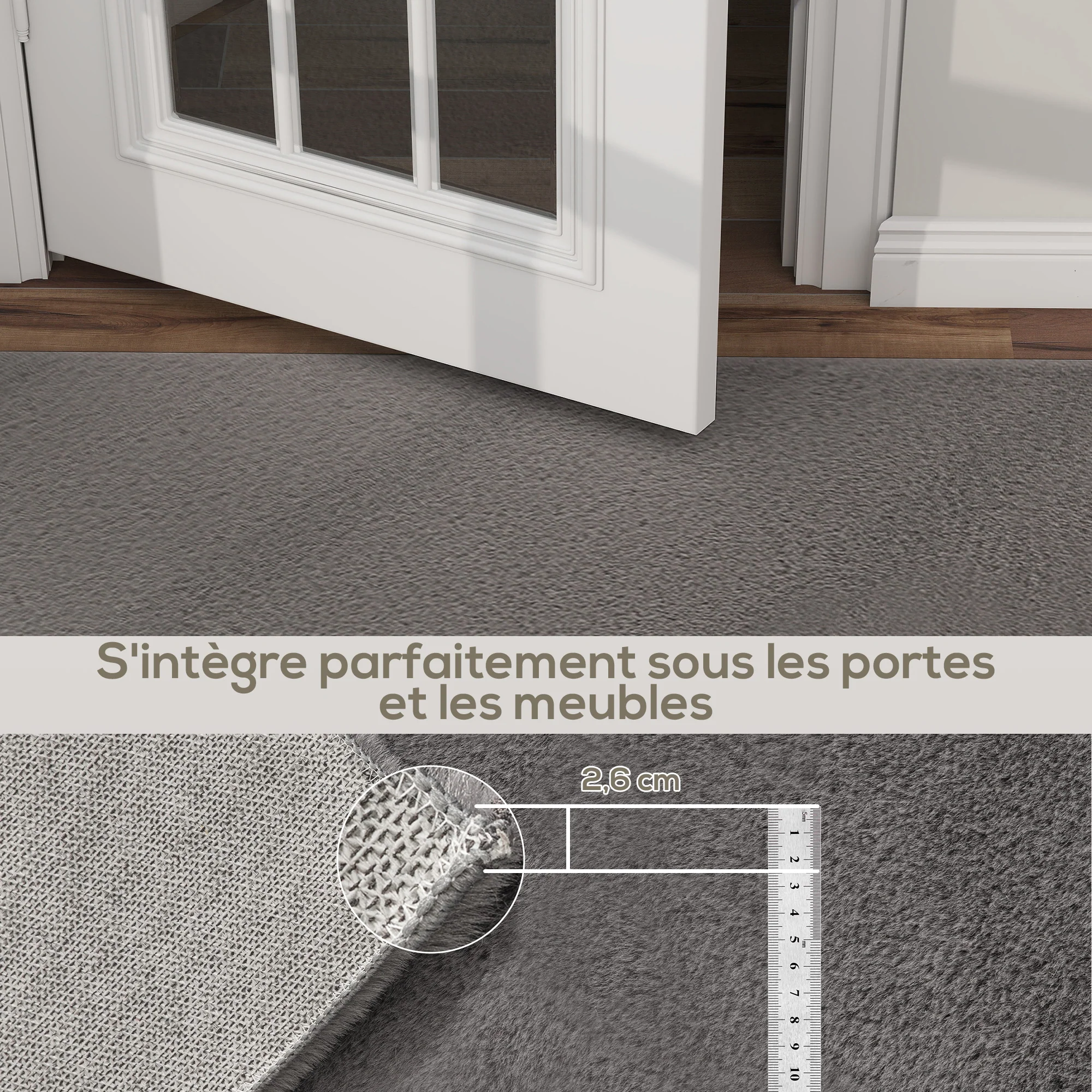 Tapis salon 200 x 140 cm tapis à poils longs, lavable en machine, antidérapant, en fausse fourrure, pour salon, chambre à coucher, bureau, gris clair - Image 8