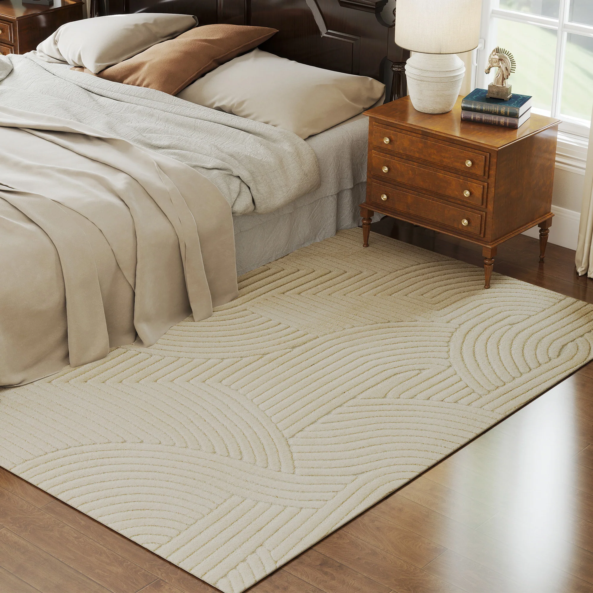 Tapis salon 230 x 160 cm, tapis à poils épais géométrique, moelleux et antidérapant, style moderne, pour salon, chambre à coucher, bureau, crème - Image 3
