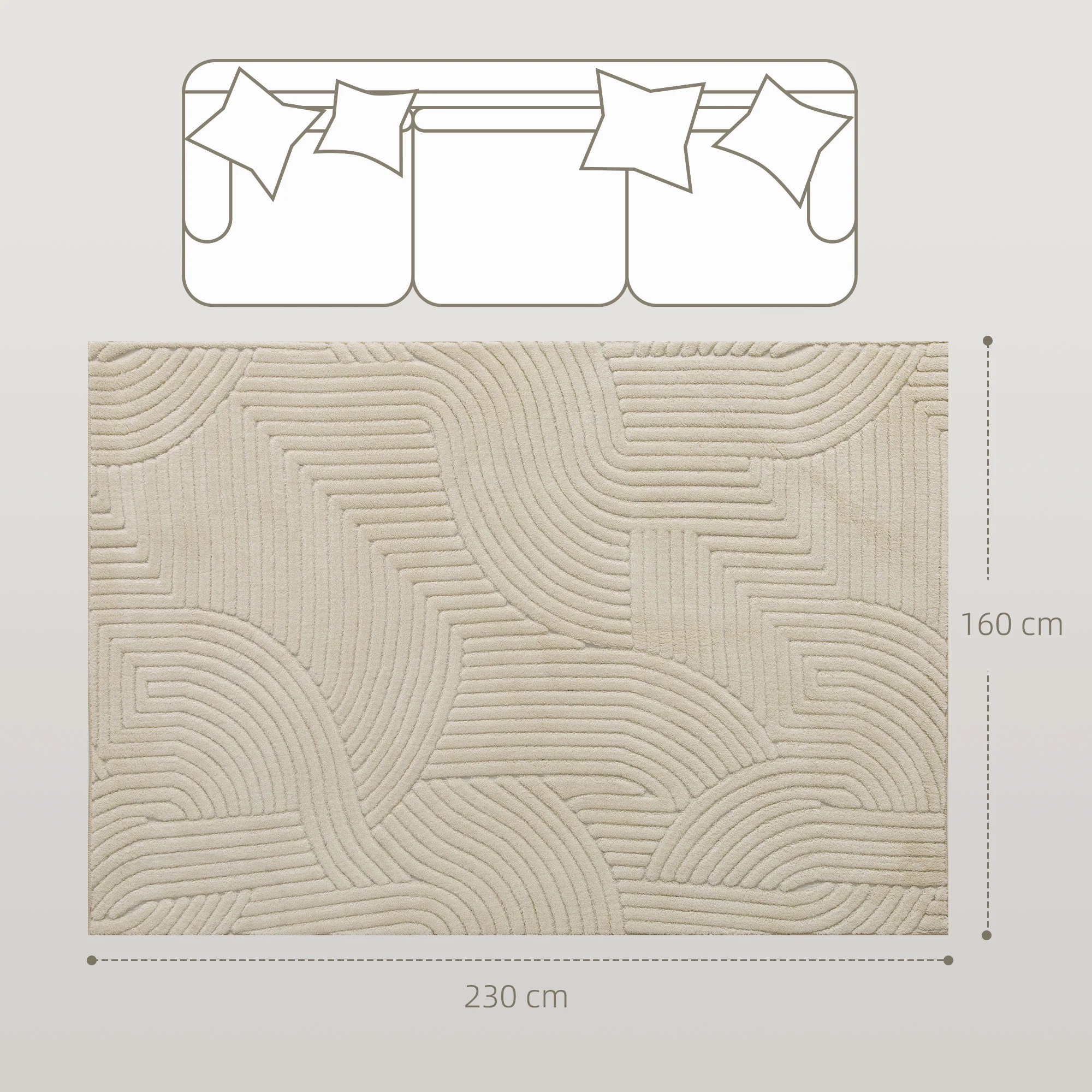 Tapis salon 230 x 160 cm, tapis à poils épais géométrique, moelleux et antidérapant, style moderne, pour salon, chambre à coucher, bureau, crème - Image 4