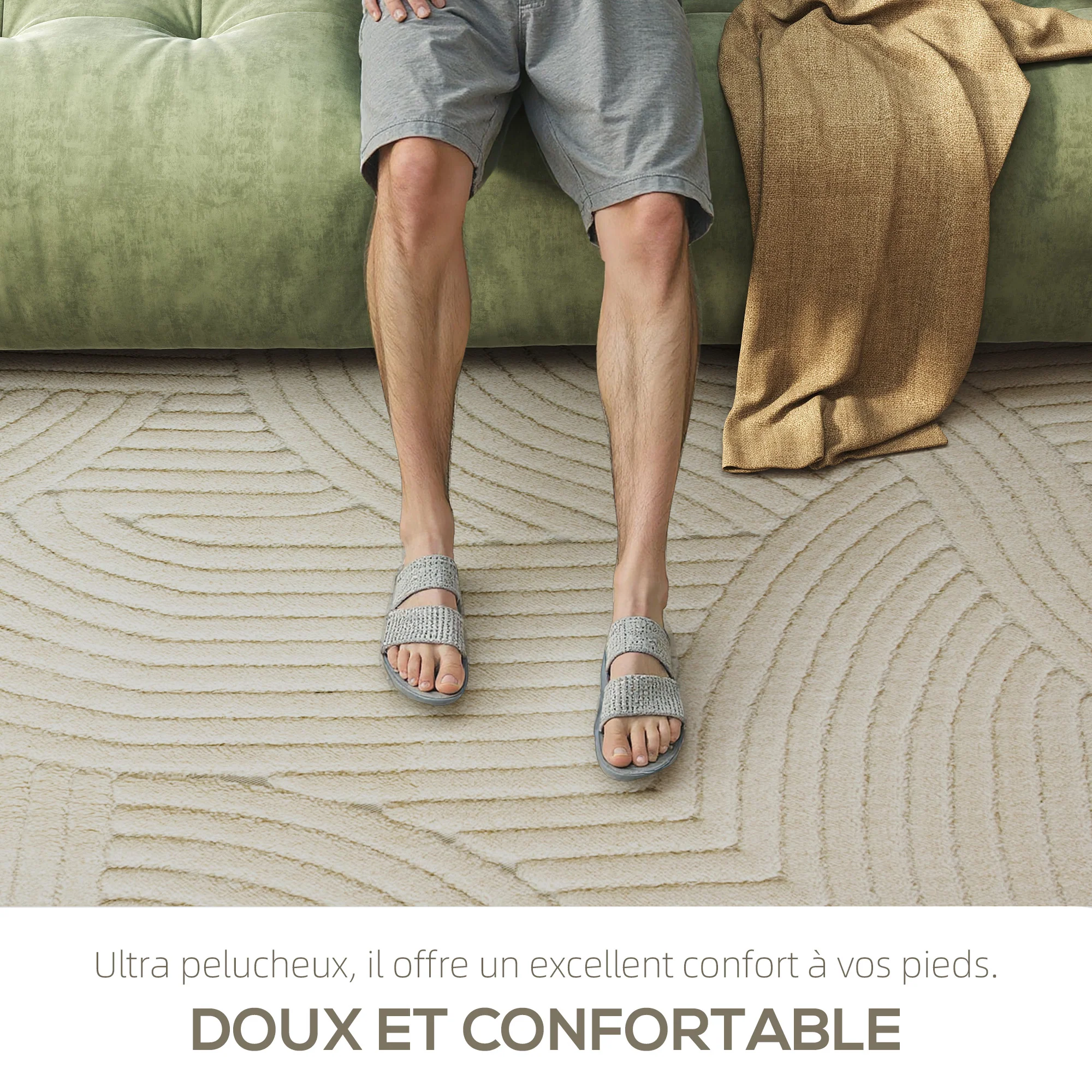 Tapis salon 230 x 160 cm, tapis à poils épais géométrique, moelleux et antidérapant, style moderne, pour salon, chambre à coucher, bureau, crème - Image 5