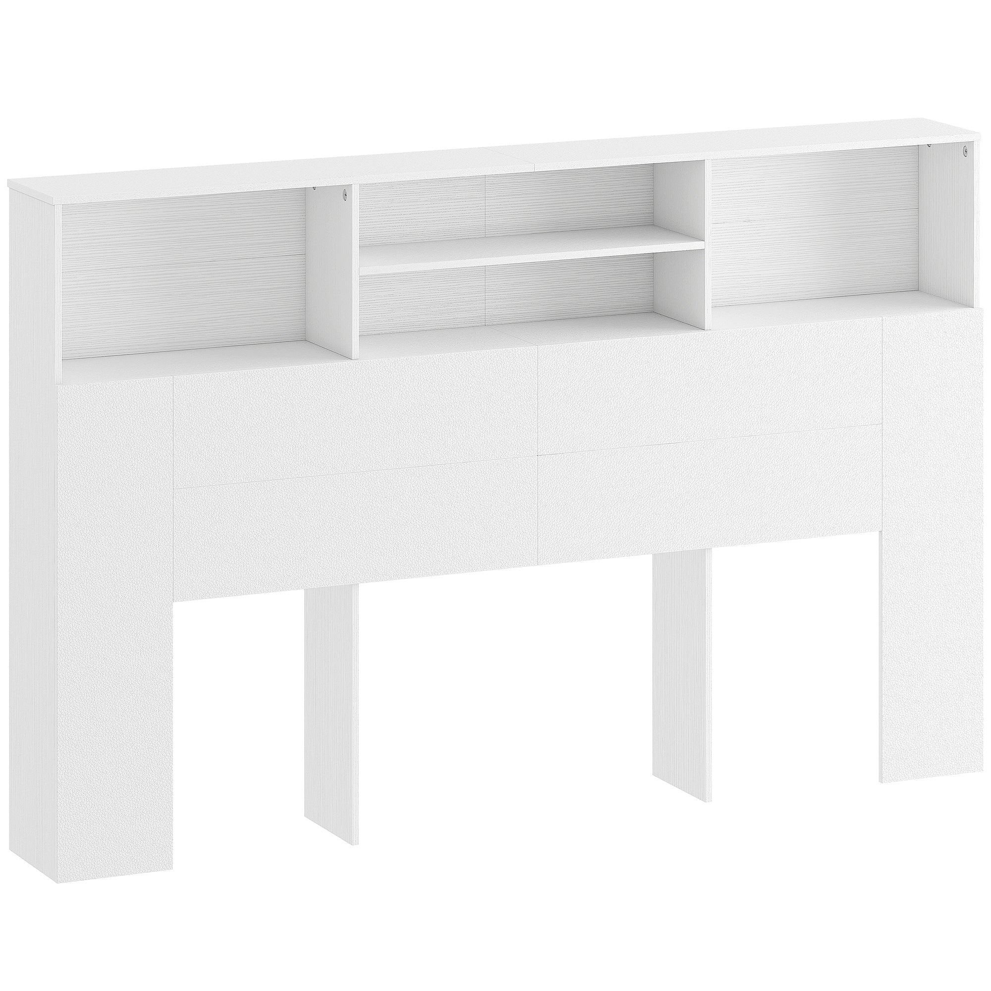 Tête de lit sur pied 160 cm avec rangements, accessoire de lit moderne avec 4 compartiments ouverts pour chambre, 160 x 20,2 x 108,2 cm, blanc - Image 2