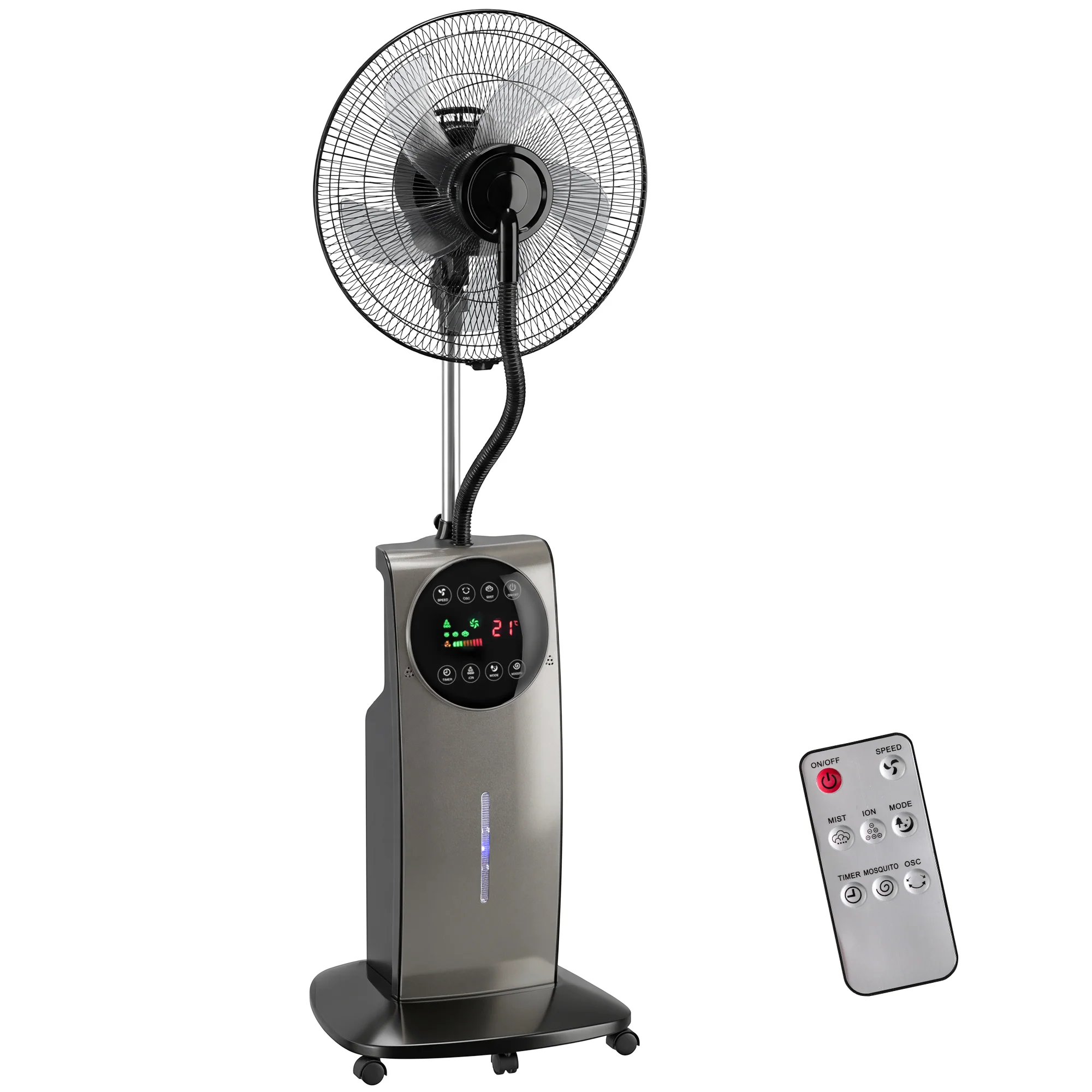 Ventilateur brumisateur silencieux 90W, ventilateur sur pied 138cm, oscillation 70°, 3 vitesses, 3 modes, ionisation négative, antimoustique, réservoir d'eau 3,1L, télécommande et minuterie 12h - Image 2