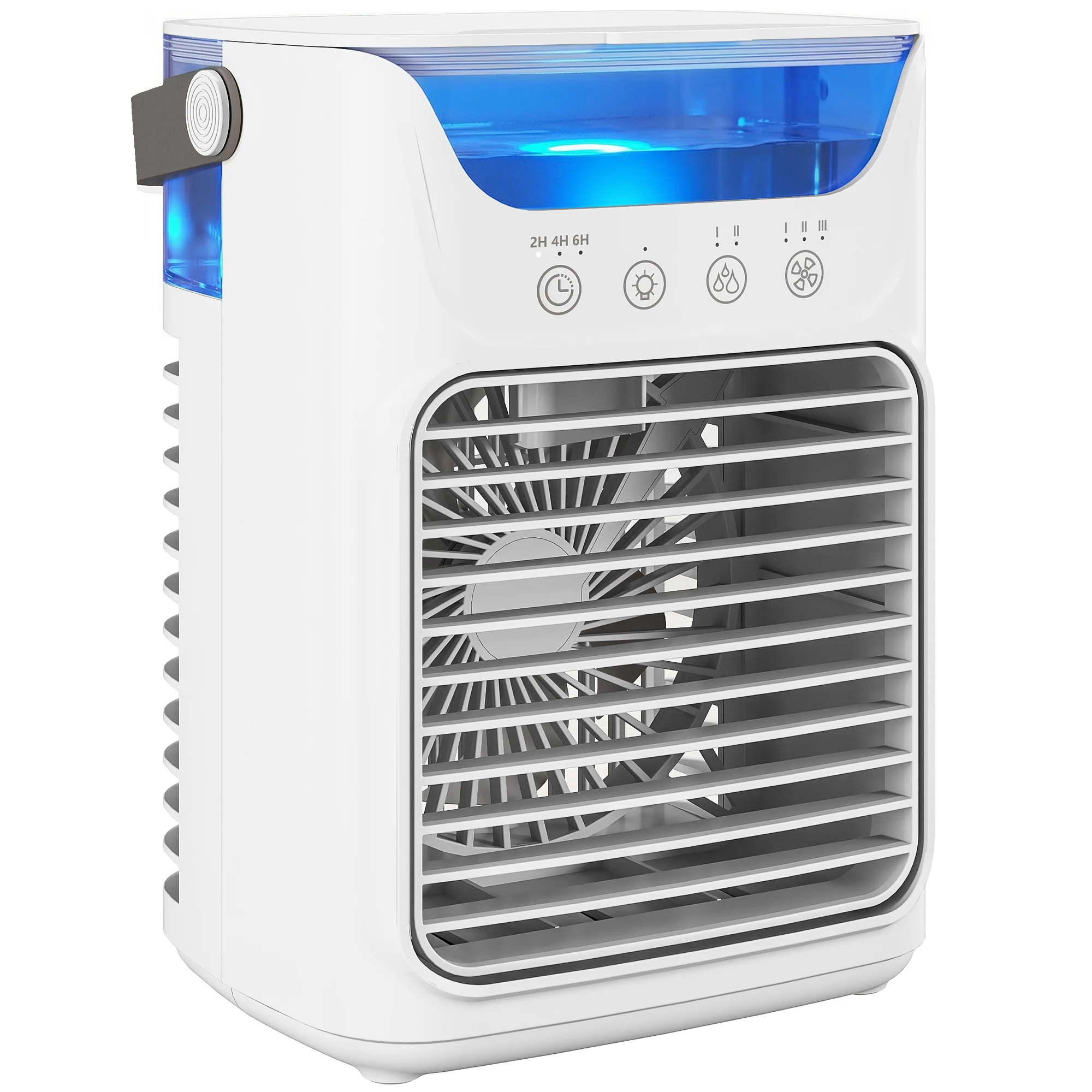 Ventilateur de table avec lumière RGB, ventilateur de bureau avec tête orientable, 3 vitesses, réservoir d'eau de 700 ml, pour chambre, dortoir et bureau, blanc - Image 2