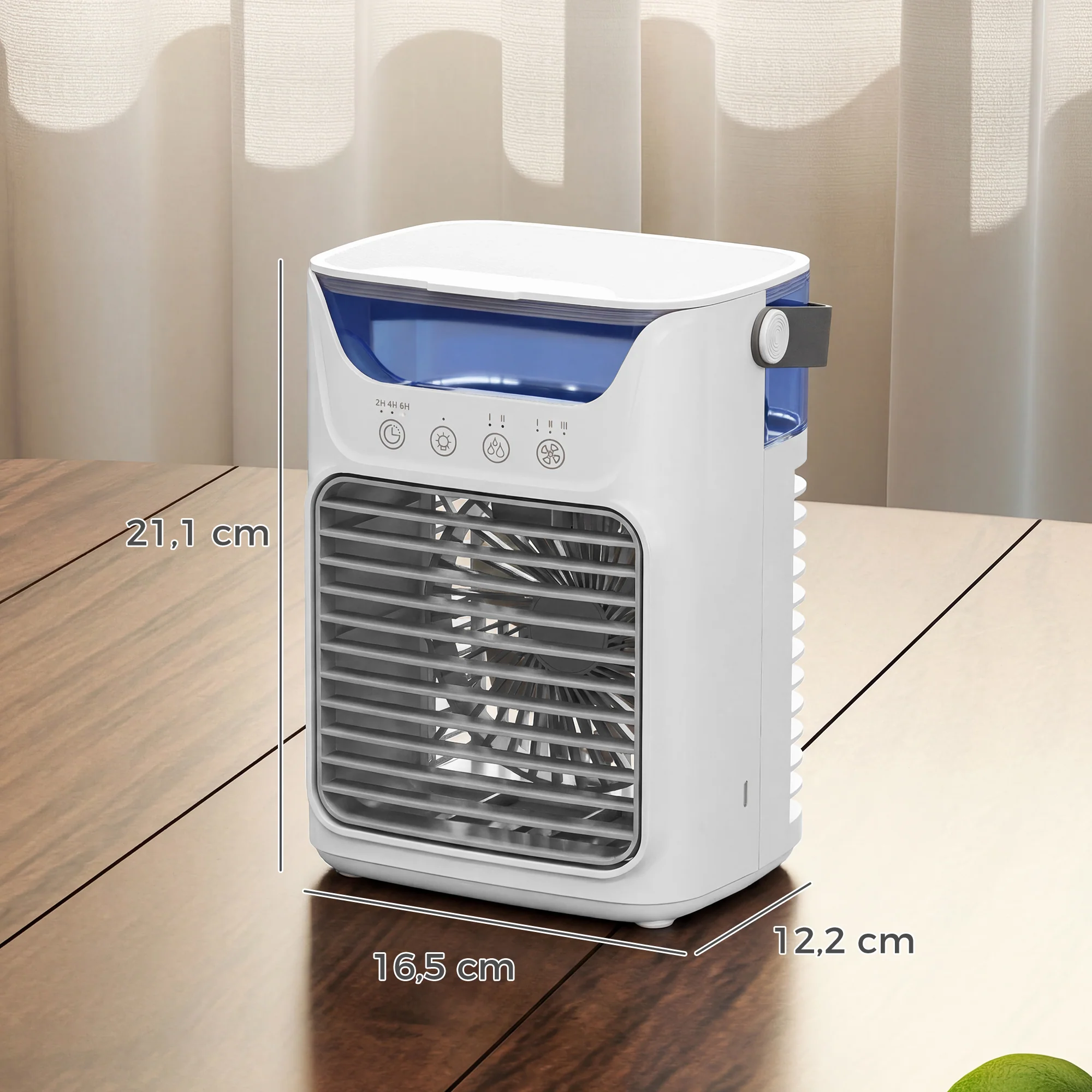 Ventilateur de table avec lumière RGB, ventilateur de bureau avec tête orientable, 3 vitesses, réservoir d'eau de 700 ml, pour chambre, dortoir et bureau, blanc - Image 4