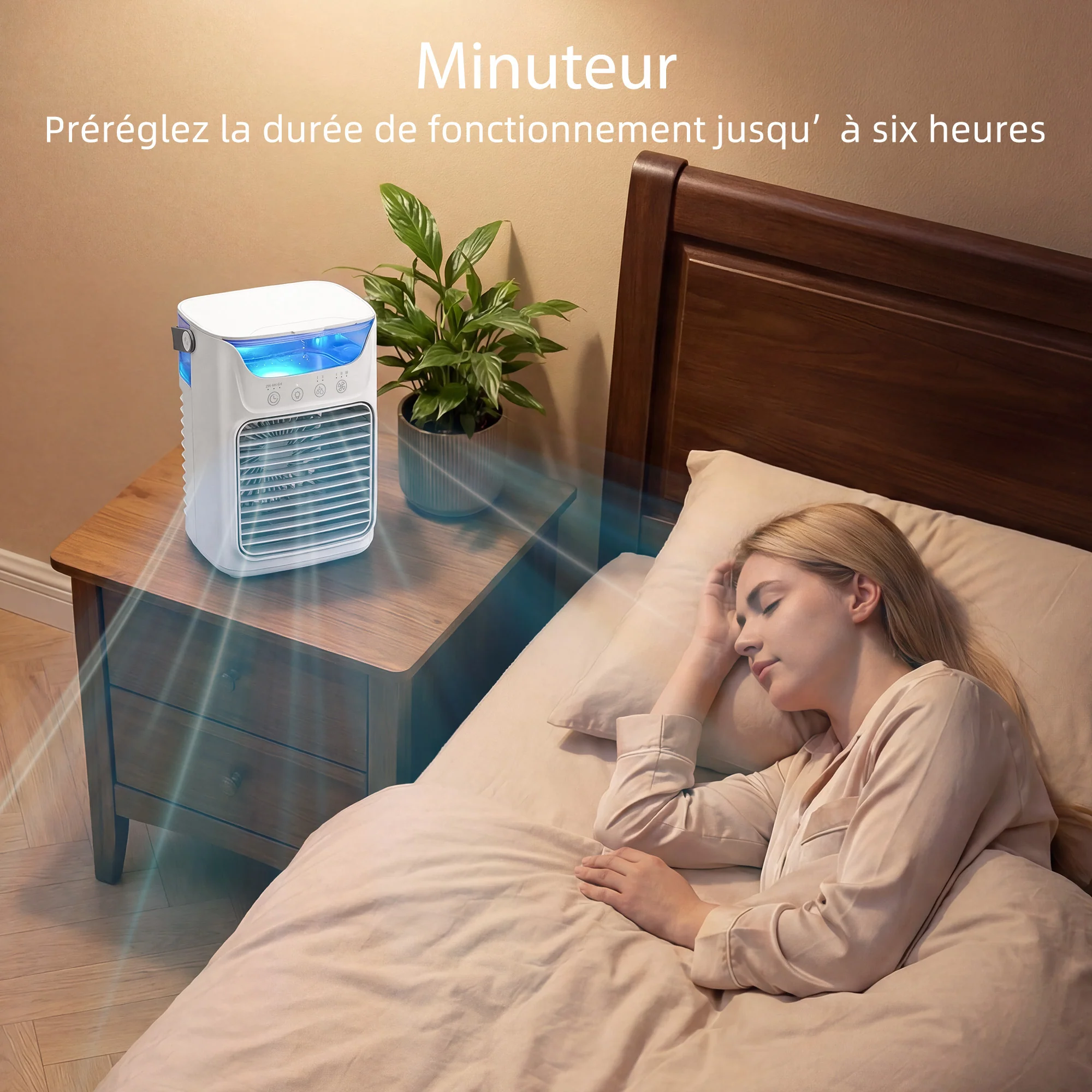 Ventilateur de table avec lumière RGB, ventilateur de bureau avec tête orientable, 3 vitesses, réservoir d'eau de 700 ml, pour chambre, dortoir et bureau, blanc - Image 9