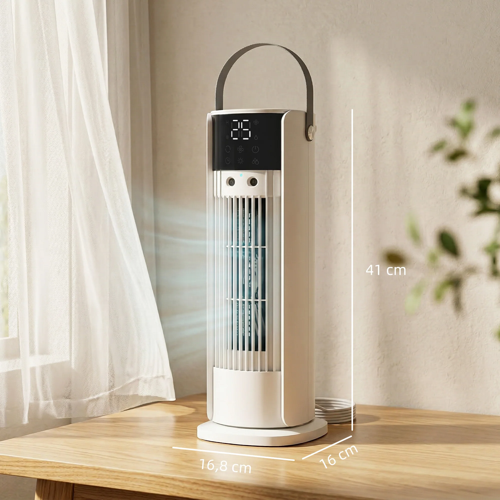 Ventilateur de table colonne avec brumisateur et éclairage RGB, ventilateur de bureau 3 vitesses, oscillation à 90°, minuterie 10 h, pour chambre et bureau, blanc - Image 4