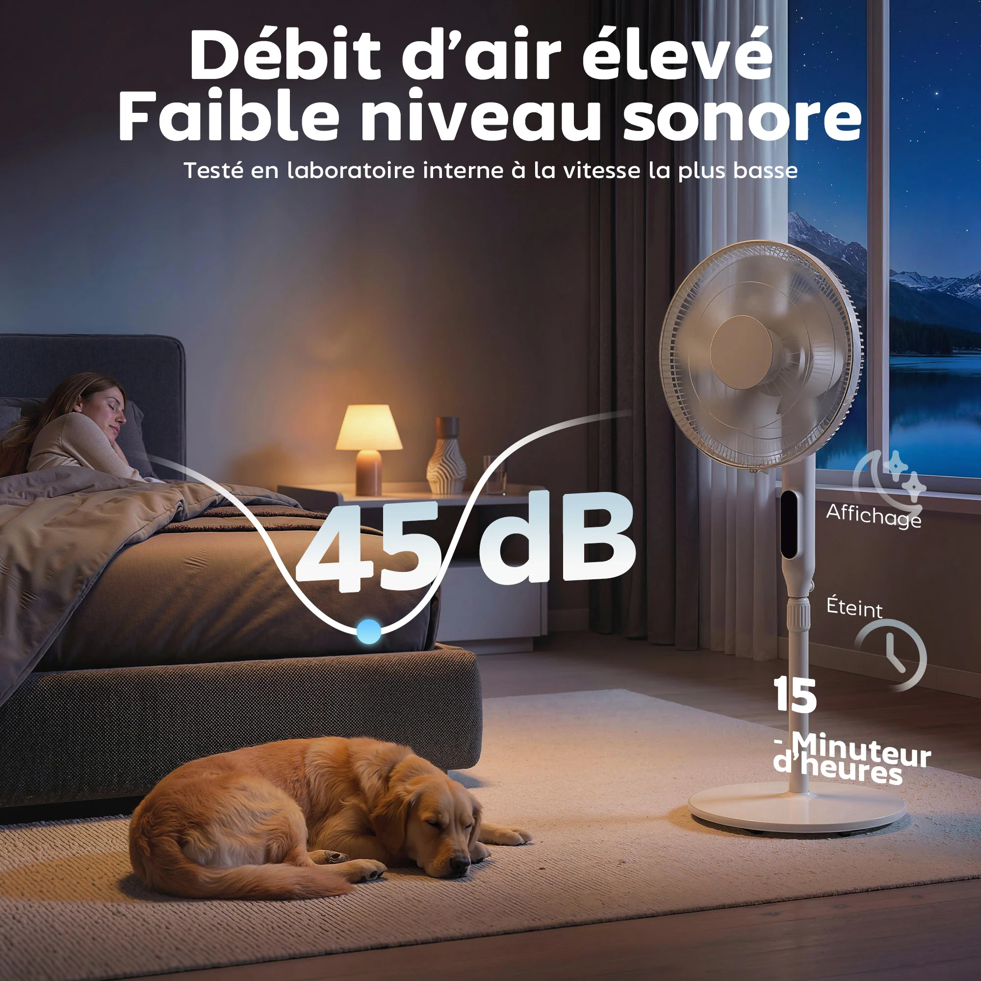 Ventilateur sur pied contr?lé par APP, ventilateur 45 cm avec télécommande, 3 vitesses, 3 modes, hauteur réglable 118-138 cm, minuterie 15 h, oscillant, pour chambre, salon, bureau, blanc - Image 8